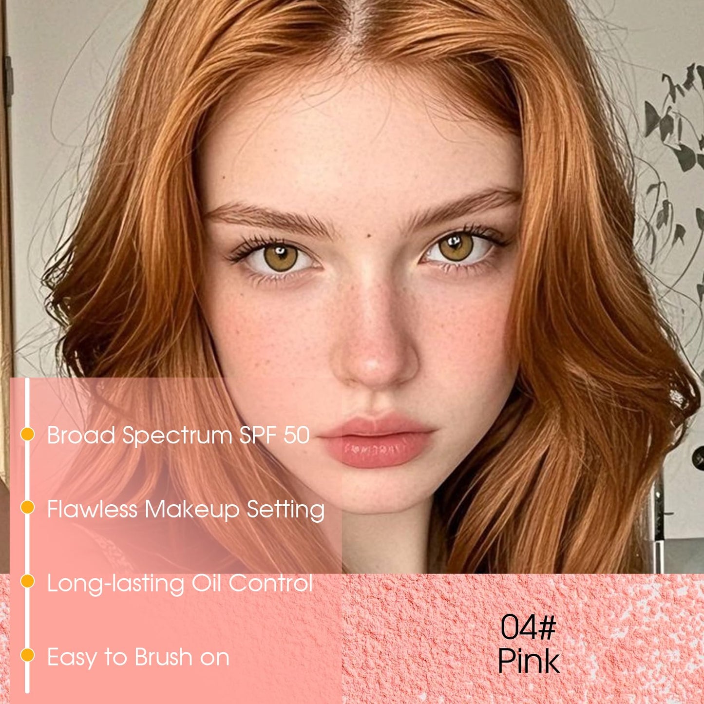 1PCS Mineral Sunscreen Setting Powder – SPF 50 Brush On Powder Sunscreen for Face, Scalp & Hair, Lightweight Breathable Lasting Oil Control, Natural Matte Finish Loose for All Skin Types（04# Pink）