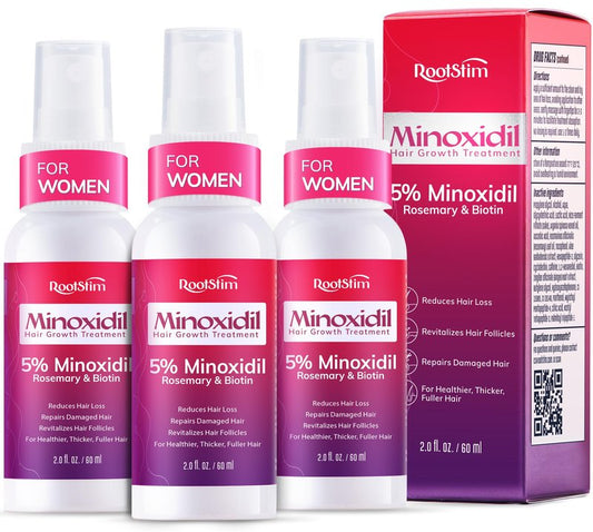 Women's 5% Minoxidil Spray for Hair Growth: 3-Pack RootStim Strength Minoxidil for Thinning Hair Regrowth Fuller Hair - 36ML Each