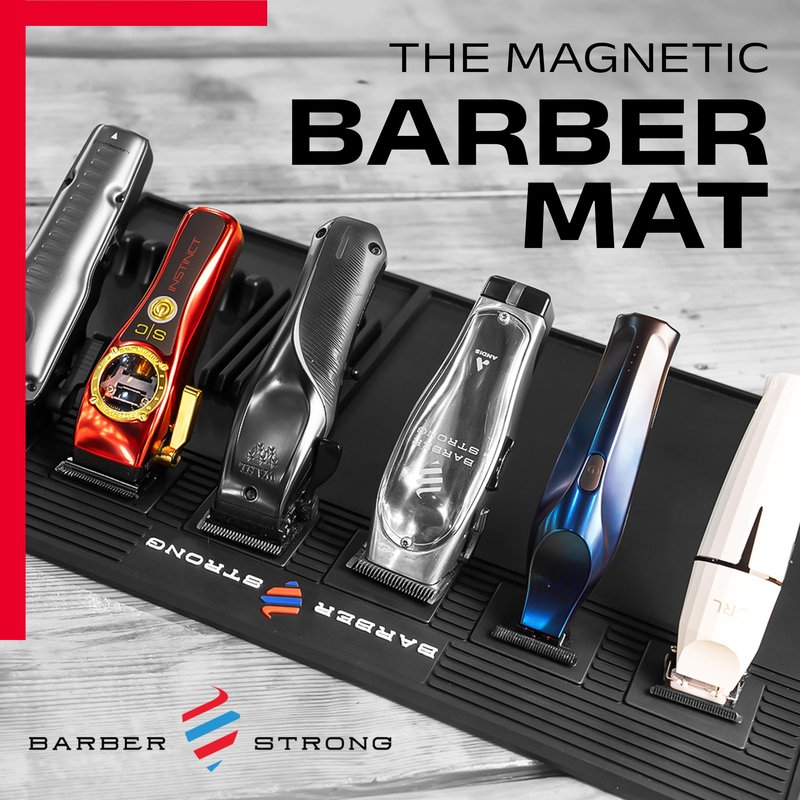 Barber Strong The Barber Magnetic Mat for Clippers and Trimmers, Salon Grooming Tools Storage, Waterproof Station Organizer with Anti-Slip Base, Black