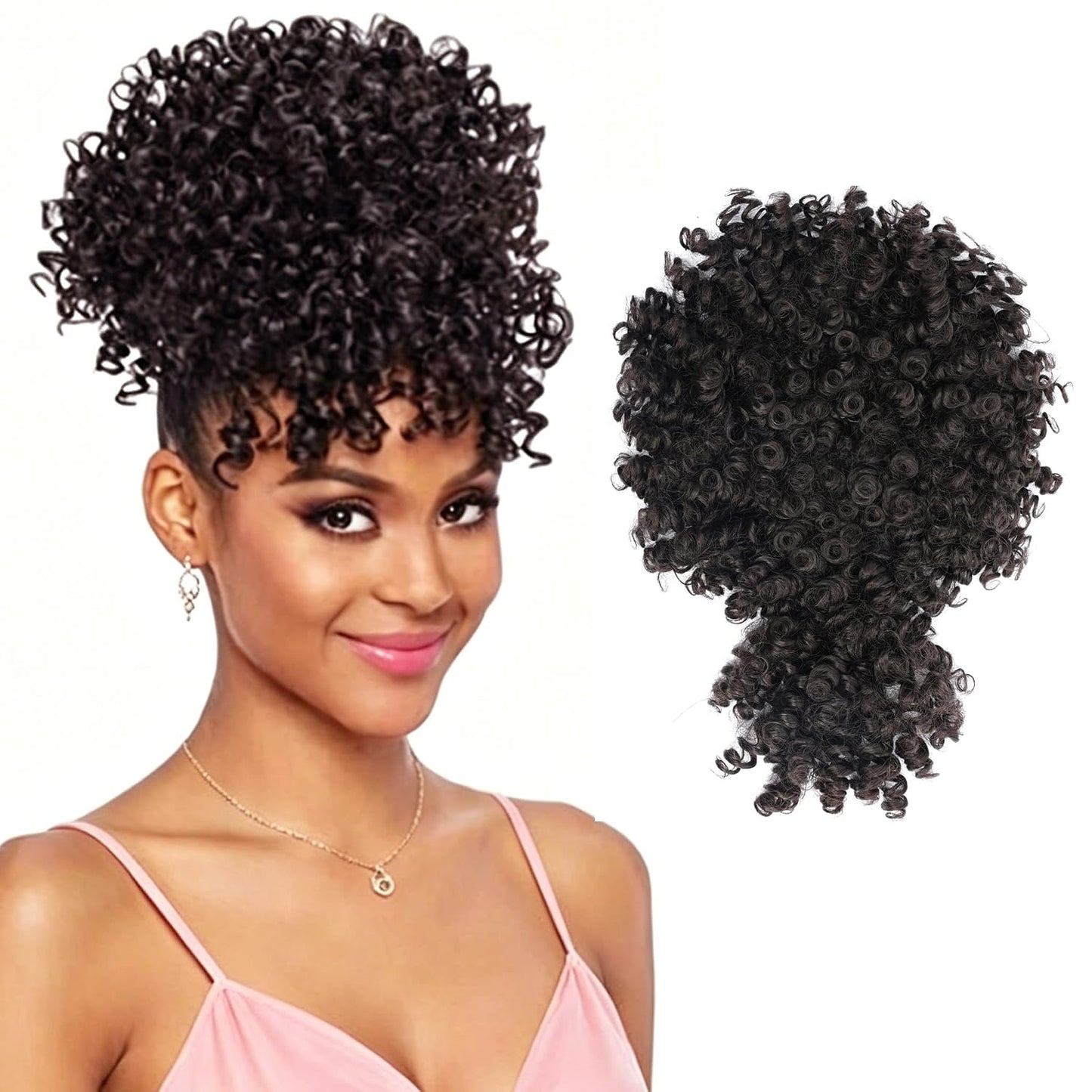 Afro Puff Drawstring Ponytail - Kinky Curly Hair Extension for Black Women | Natural Black, Short 1B Color