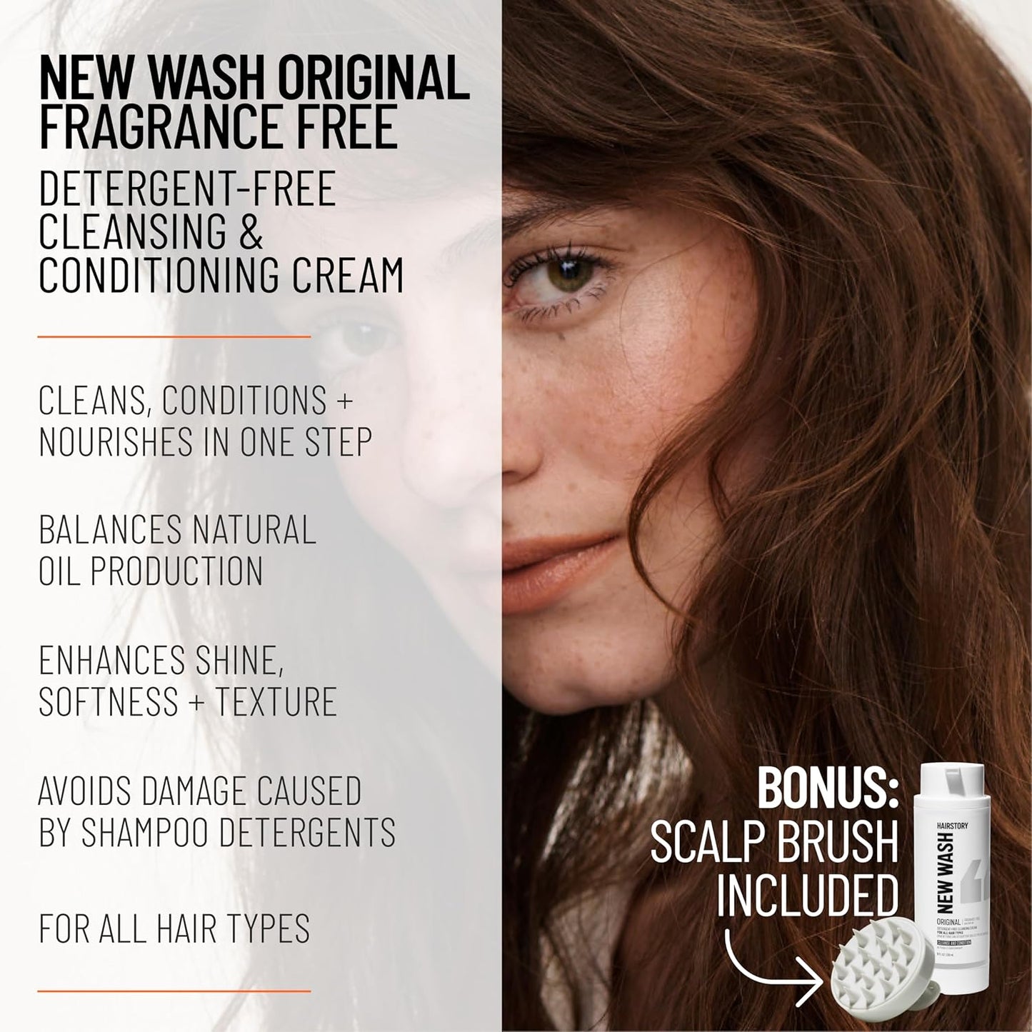 Hairstory New Wash Original - Fragrance-Free Detergent-Free Shampoo for Sensitive Scalp | 8 Fl Oz Refillable Bottle