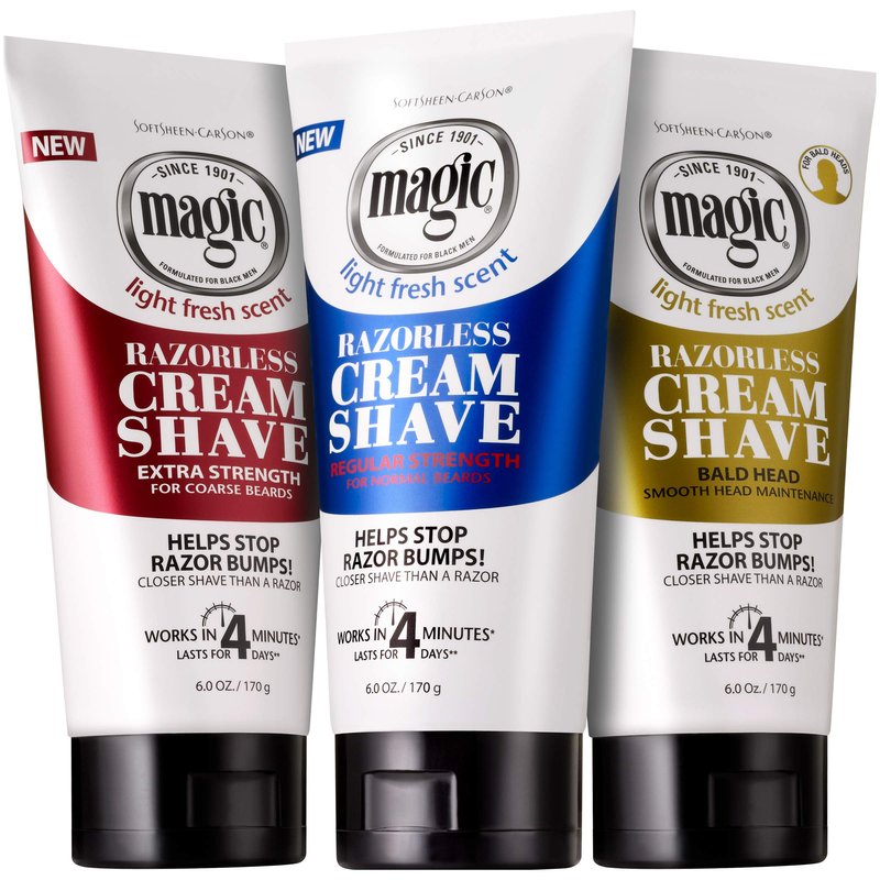 Razorless Shaving Cream for Men by SoftSheen-Carson Magic, Hair Removal Cream, for Bald Head Maintenance, No Razor Needed, Depilatory cream works in 4 Minutes for Coarse Curly Hair, 6 oz