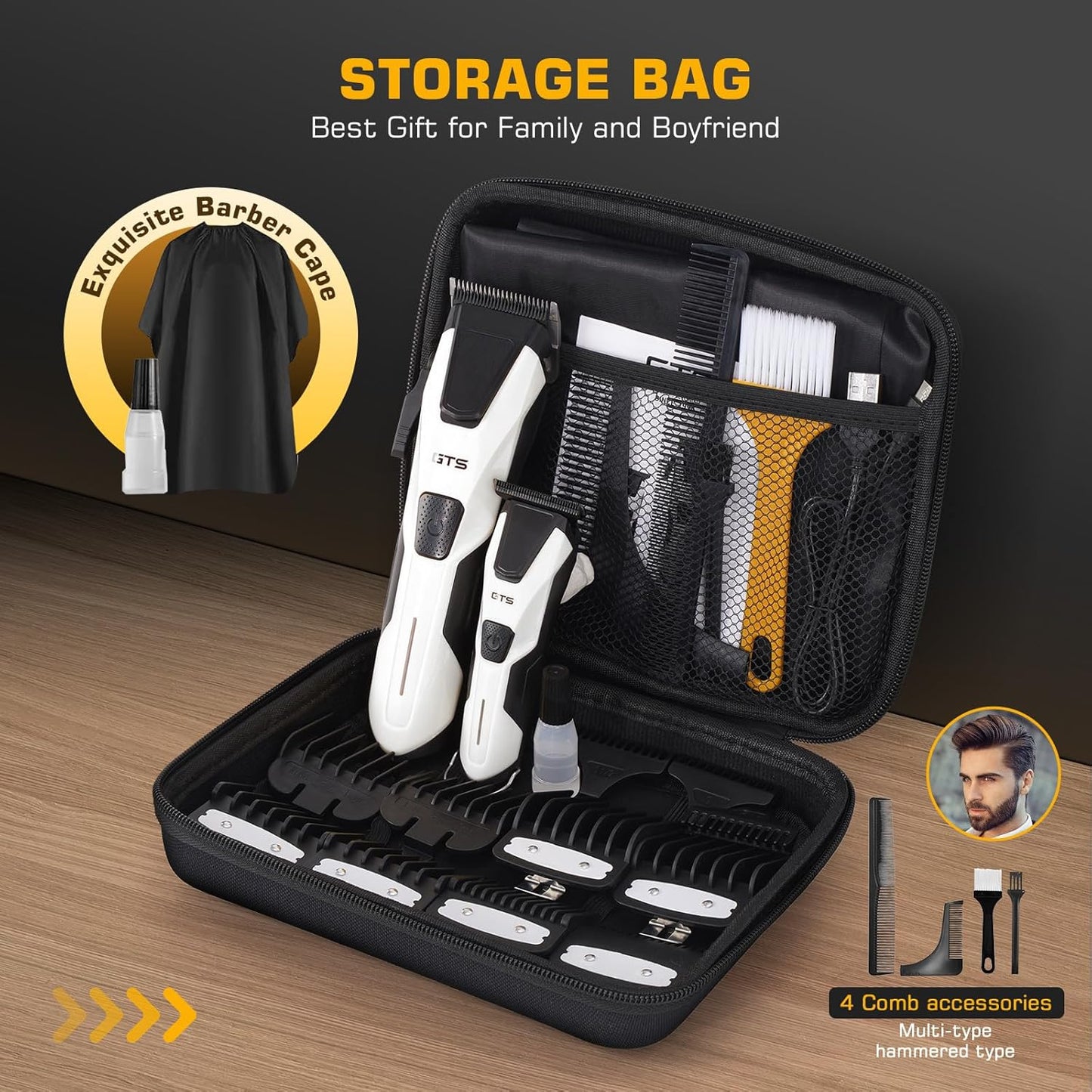 Professional Hair Clippers for Men - Cordless Barber Clipper Set with Trimmer | Fade Haircut Kit in White