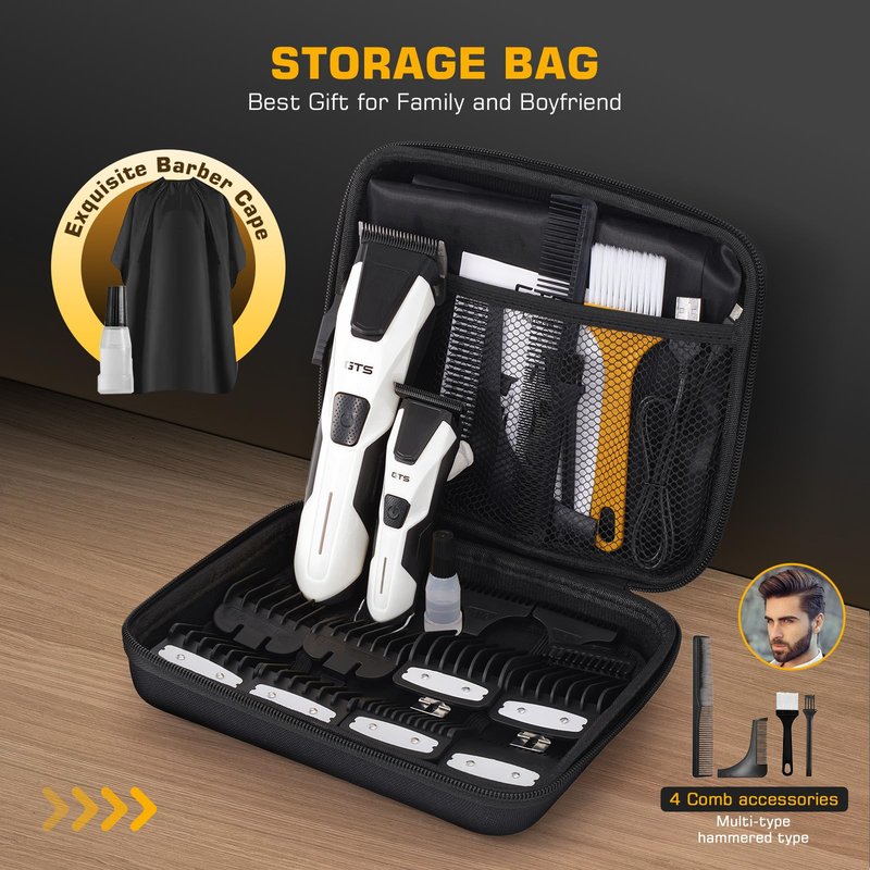 Professional Hair Clippers for Men, Professional Barber Clippers and Trimmer Set, Mens Cordless Hair Clipper for Barbers Haircut Kit Fade White
