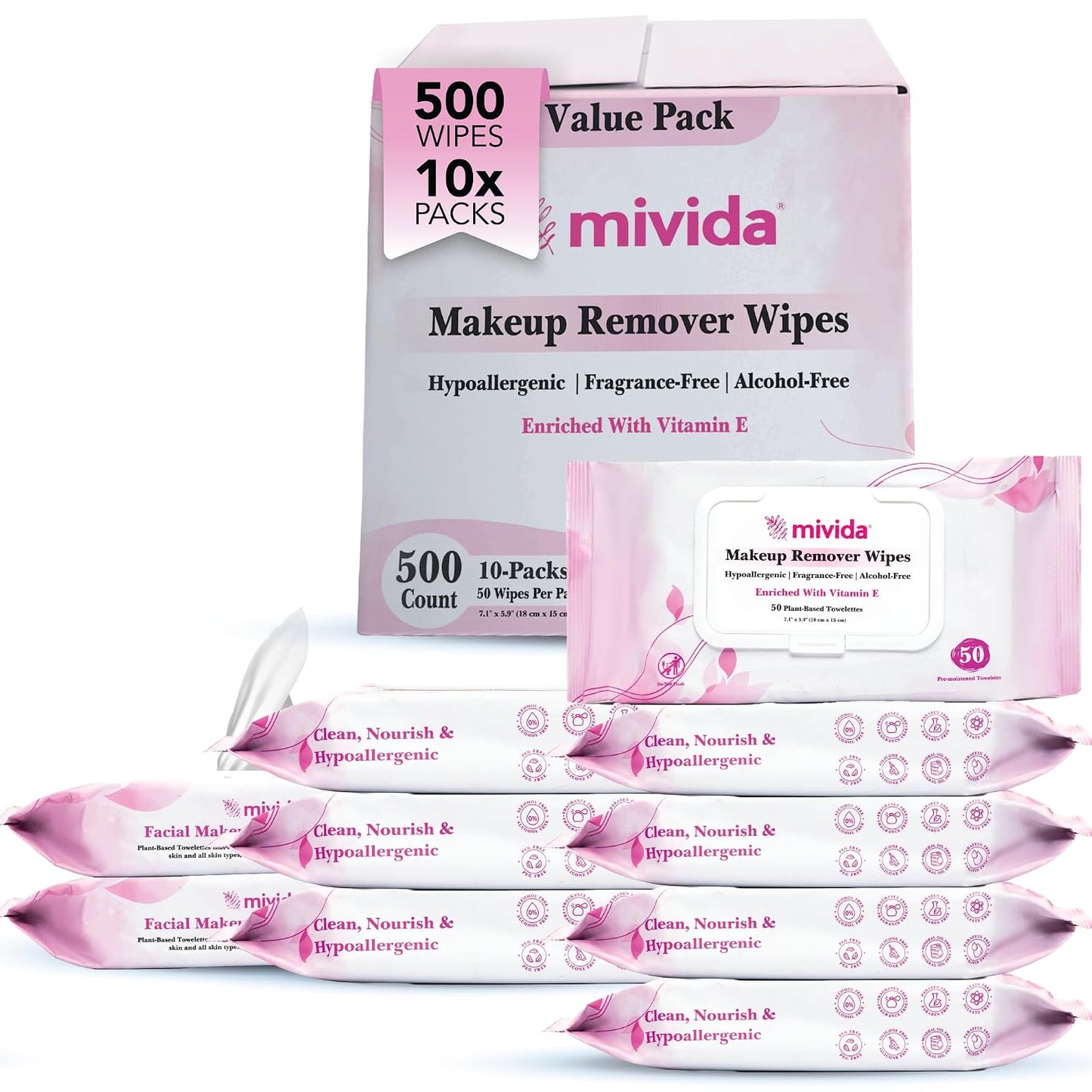 Hypoallergenic Makeup Remover Wipes - 200 Count Bulk Pack | Vitamin E, Fragrance-Free & Alcohol-Free for Sensitive Skin