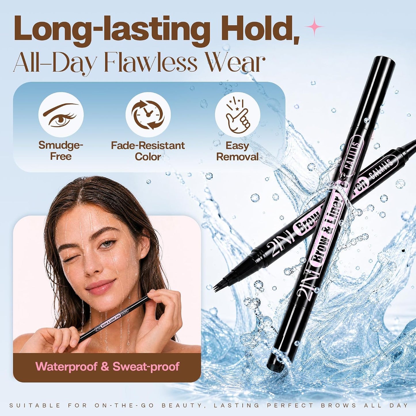 Eyebrow Pencils for Women - 2-in-1 Microblading & Brush-Tip Dual-Ended Liquid, Waterproof for Natural Hair-Like Brows | Light Brown