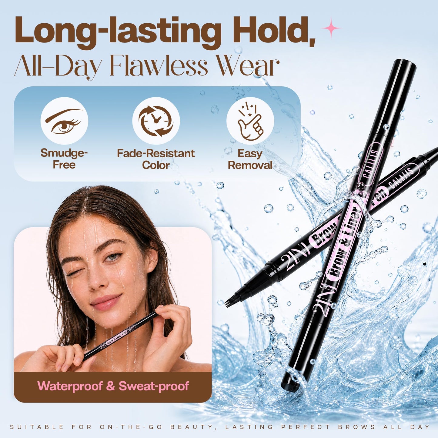 CALAILIS Eyebrow Pencils for Women, 2-in-1 Upgrade Microblading 4D and Precise Brush-Tip Dual-Ended Liquid Eyebrow Pencil, Waterproof Stay on All Day, Create Natural Hair-Like Brows (Light Brown)