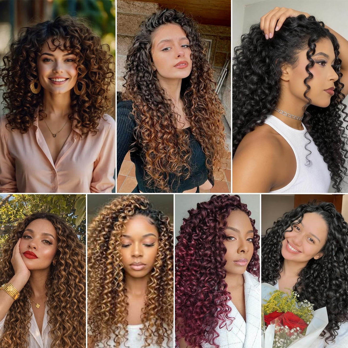 Black Curly Crochet Hair 8 Packs Boho Ocean Wave Crochet Hair 10Inch Synthetic Pre Looped Deep Water Wave Beach Curl Braiding Hair for Black Women (10 Inch,1B#)