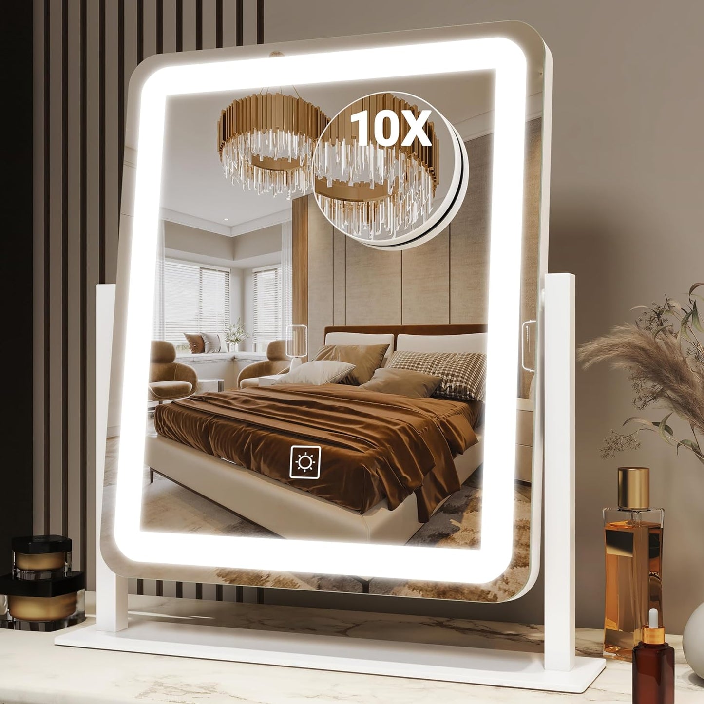 FENNIO LED Vanity Mirror with Lights - 23" x 18" Hollywood Makeup Mirror | 3 Color Modes & Adjustable Brightness, Gold Finish