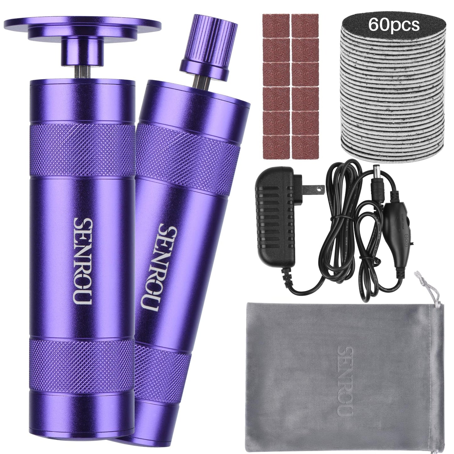 Electric Foot Callus Remover, 2-in-1 Electric Foot Filer/Nail Filer, Callus Remover for Feet with 60Pcs+12Pcs Sandpaper Discs，Holiday Gift Foot Repair Tool, Purple