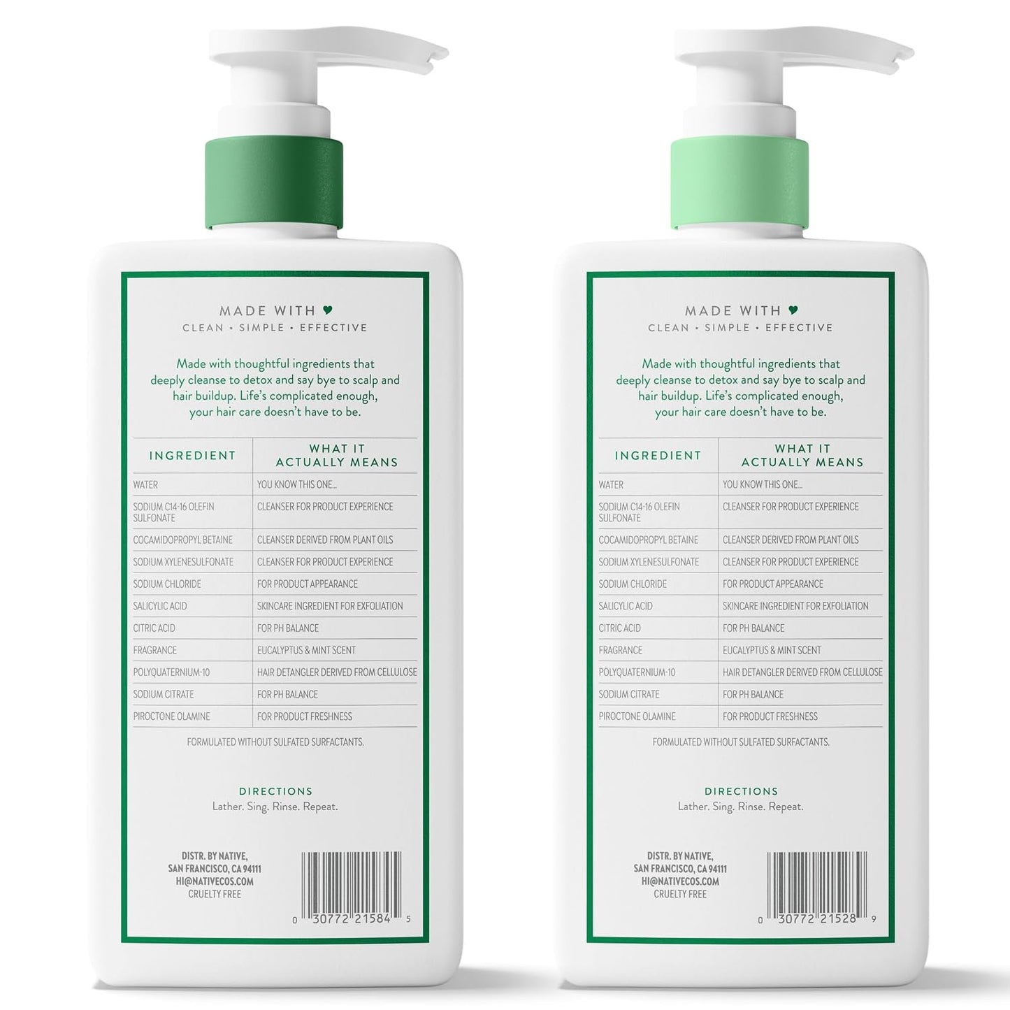 Native Scalp Detox Shampoo & Conditioner - Eucalyptus & Mint, Sulfate-Free | For All Hair Types, 2-Pack
