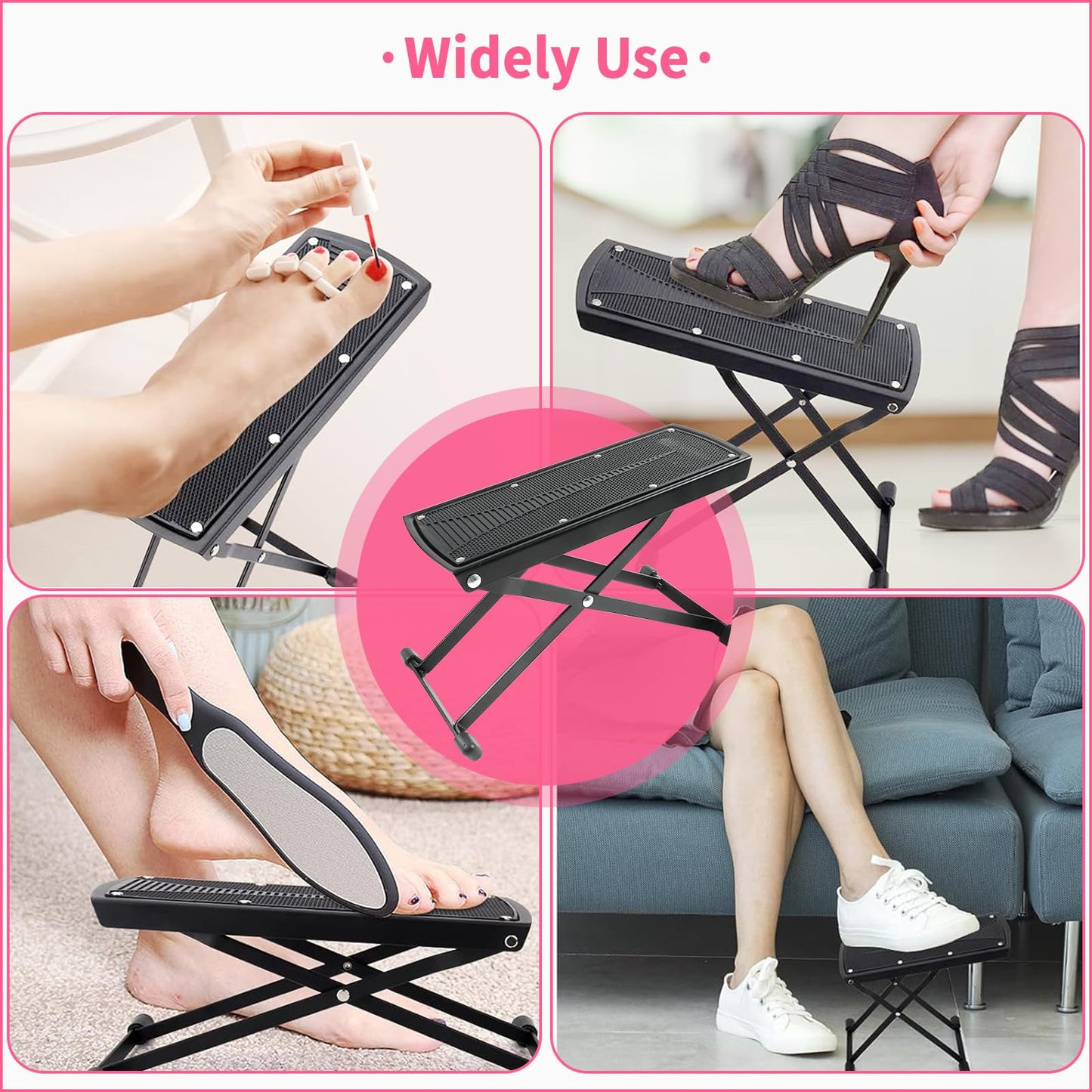 Pedicure Foot Rest, 6-Height Adjustable Non-Slip Foot Stand for Easy at Home Pedicures, Foldable Stool