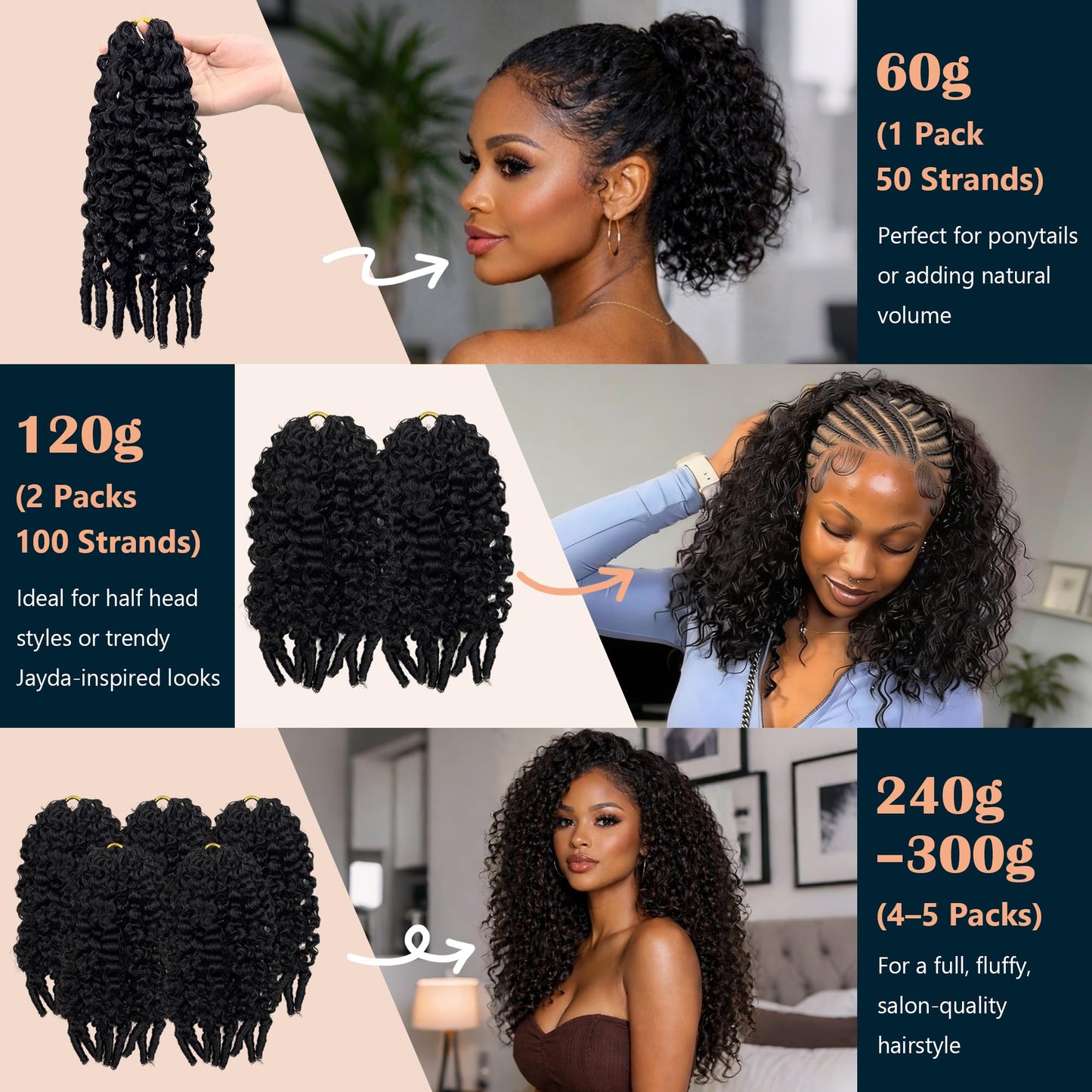 100% Human Hair Crochet Hair Burmese Curly, Pre-Looped & Pre-Separated Crochet Braids, Natural Black, Soft Lightweight, No Shedding, Tangle Free, Crochet Hair for Black Women 50strands 60g 20 Inch