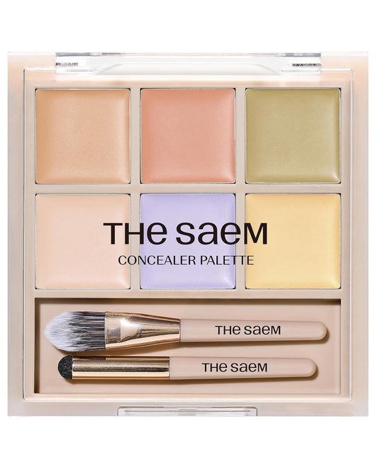 THESAEM Cover Perfection Concealer Palette - 6-Color Multi Concealer for Medium Skin Tones 20-23 | Dual Brush Included