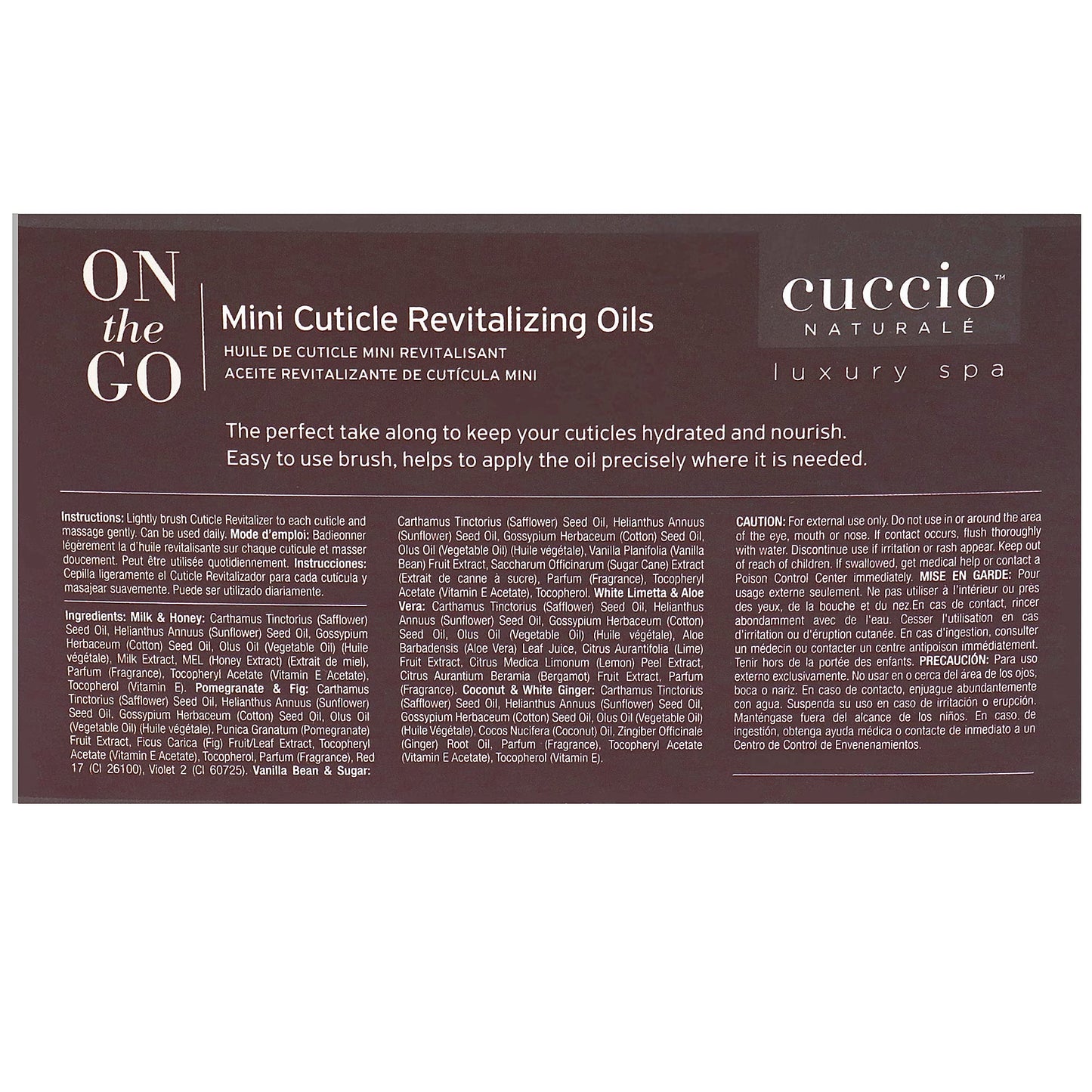 Cuccio Naturale Mini Cuticle Revitalizing Oils – Winter Hydration Repair for Dry Cuticles & Nails, Paraben-Free Spa Fragrances, Women’s Gift Set, 4 Pc