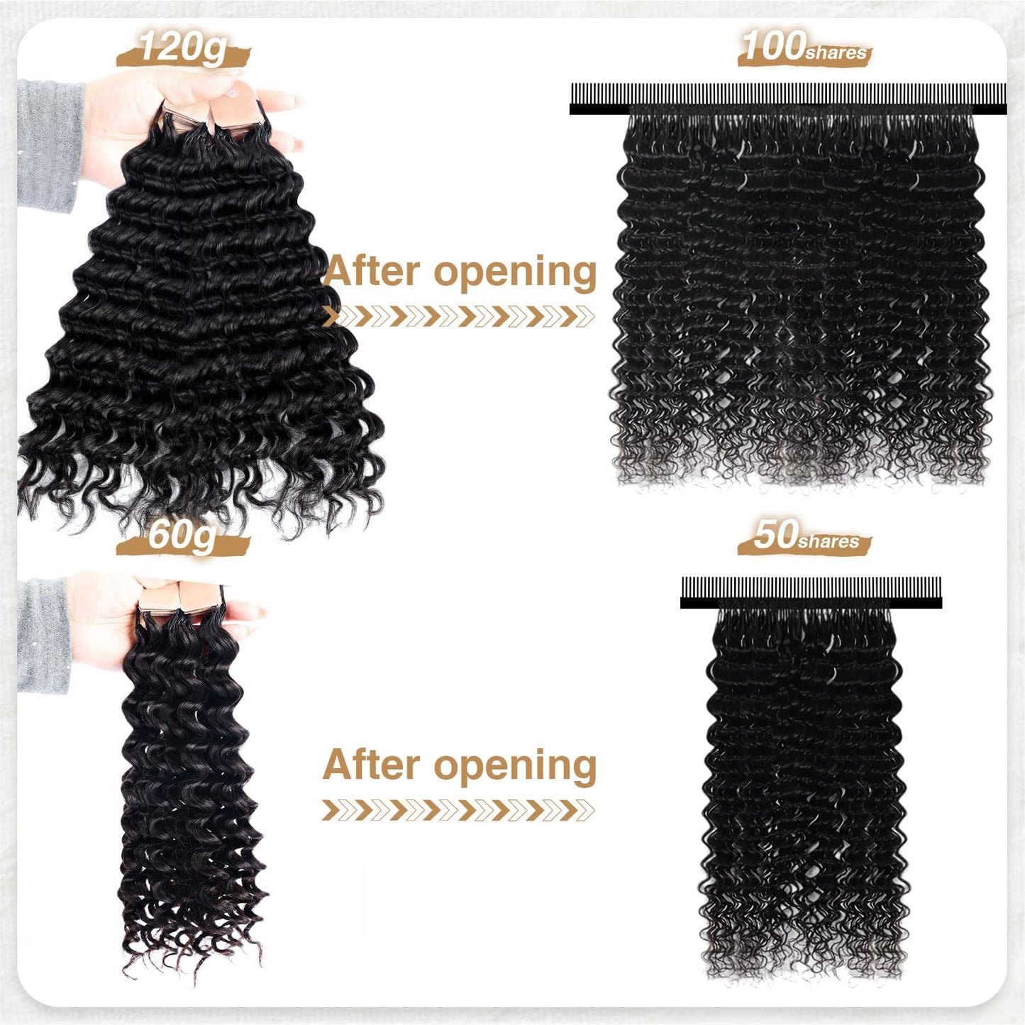 Human Crochet Hair for Black Women 18inch 120g Pre Separated 100 Strands Deep Wave Feather Crochet Human Hair Lightweight & No Itch, Invisible Knots, Easy Install Boho Crochet Hair Bundles