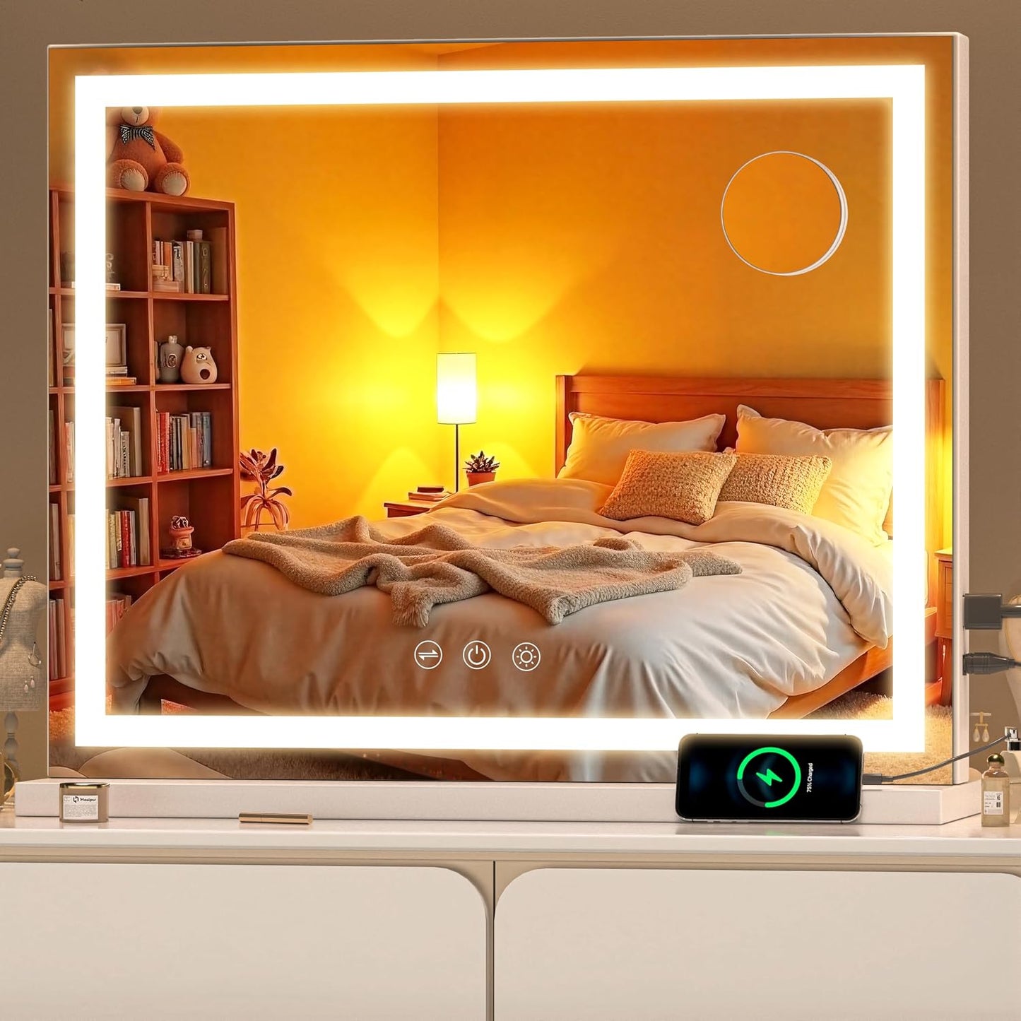LED Makeup Mirror with Lights - 23" x 18" Dimmable Vanity Mirror | 10X Magnification, Smart Touch, USB Charging