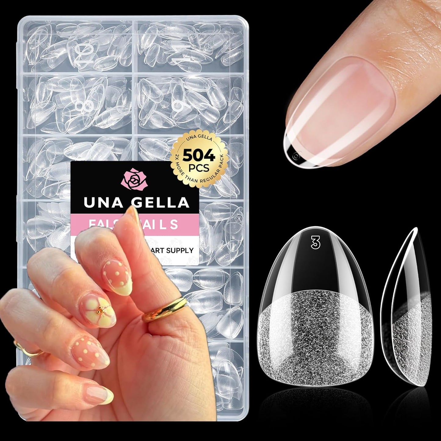Short Oval Almond Fake Nails - 504pcs Press-On Gel Nail Tips for Home DIY & Salon | 12 Sizes Available