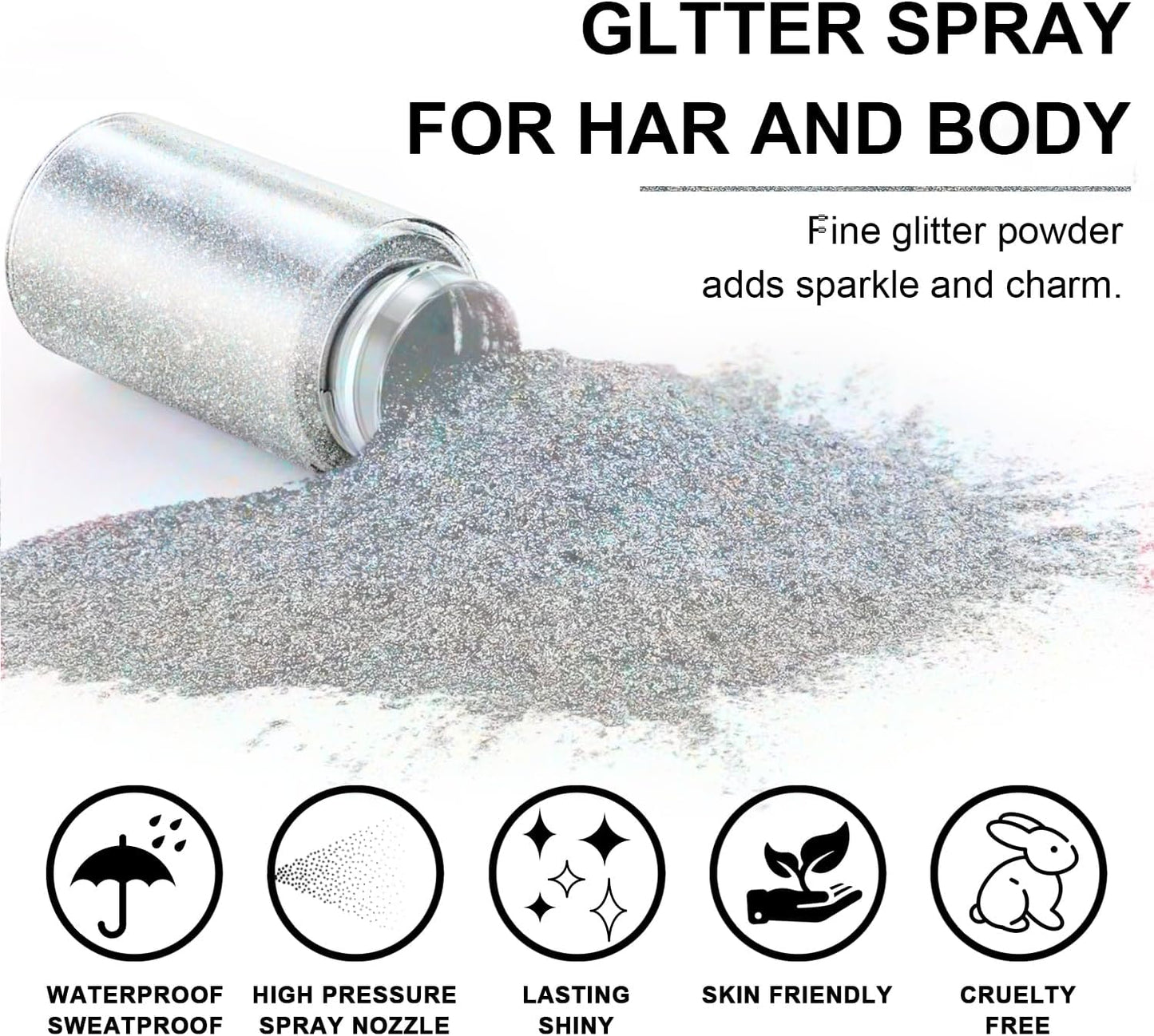 Hair Glitter Spray - Extra Fine Body & Face Shimmer Powder for Festivals | 1PC Silver