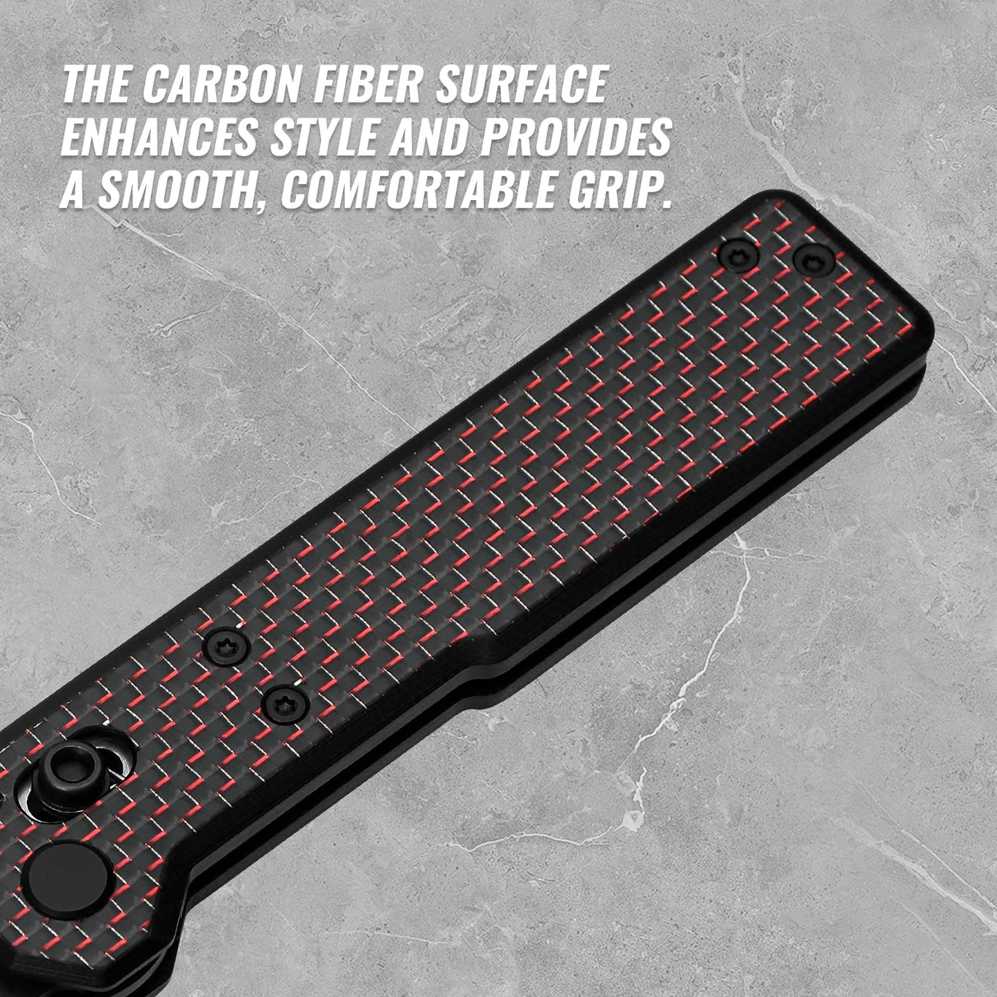 TACRAY Tarcus Folding Pocket Knife, 3.5" D2 Steel DLC Blade Carbon Fiber Overlay Handle, Lightweight EDC Knife with Crossbar Lock for Men and Women, Ideal for Camping, Hiking, and Survival