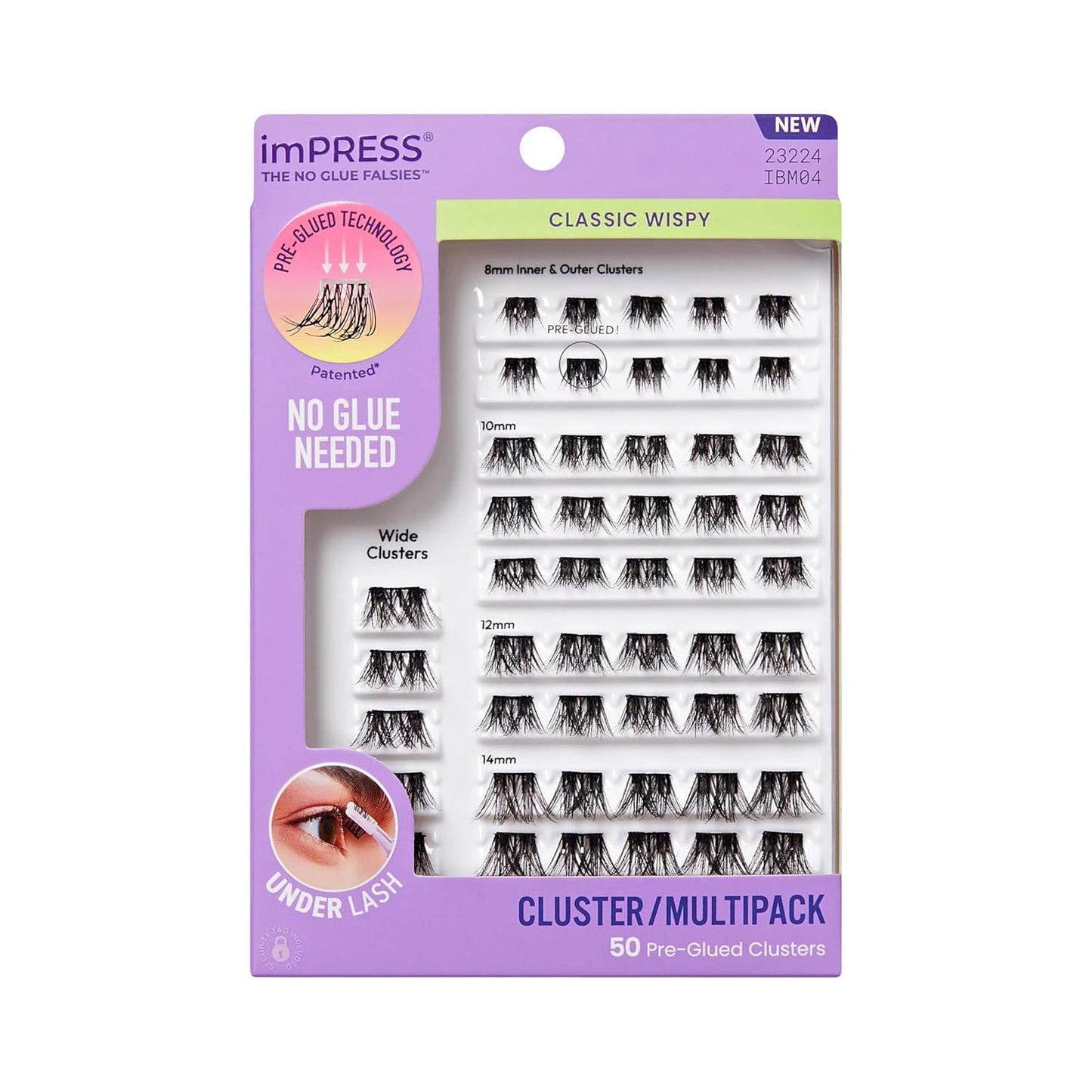 Kiss Impress False Eyelashes - Classic Wispy Cluster Multipack | 50 Pre-Glued 8mm-14mm Lashes, Contact Lens Friendly, Reusable