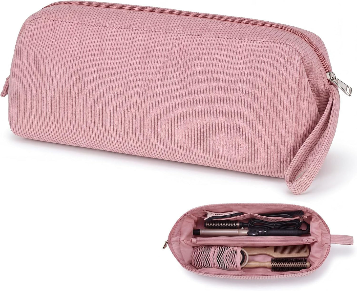 Travel Hair Tools Organizer Bag - Large Pink Corduroy with Handle | Hot Styling Tools & Accessories Storage