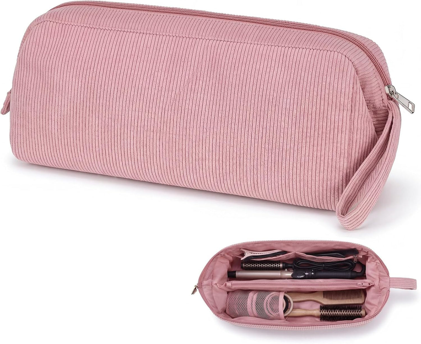 Hair Tools Travel Bag - Large Pink Striped Quilted Organizer for Hair Dryer & Styling Tools | Perfect for Travel