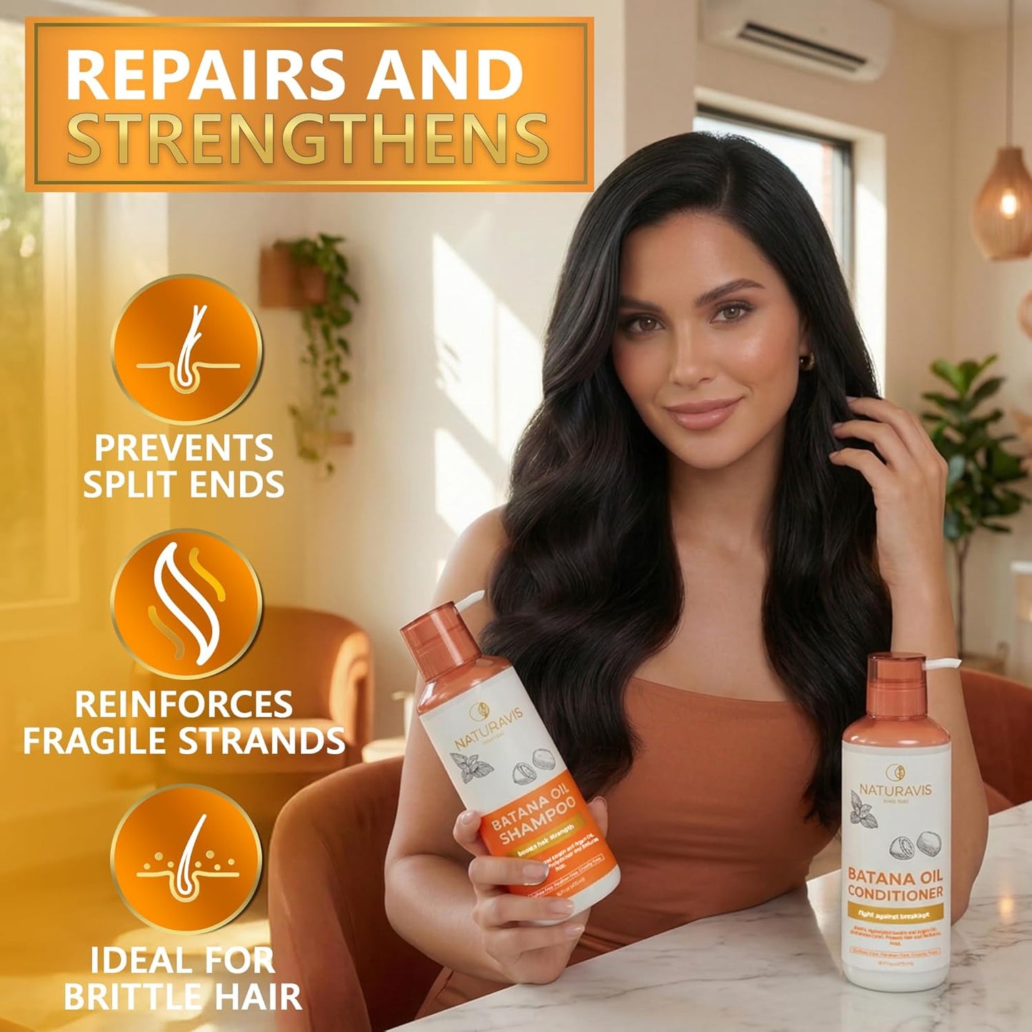 Batana Oil Shampoo & Conditioner Set - Sulfate-Free Volumizing Formula for Fine Hair | 16 Fl Oz (Set of 2)