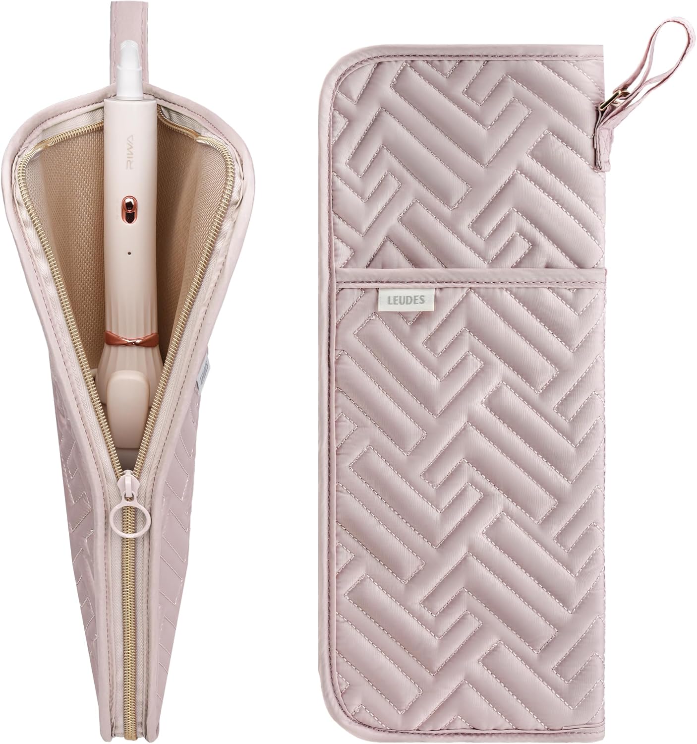 Hair Tool Organizer - Heat Resistant Mat & Travel Bag for Flat Iron | Curling Iron Holder & Brush Pad (Pink)