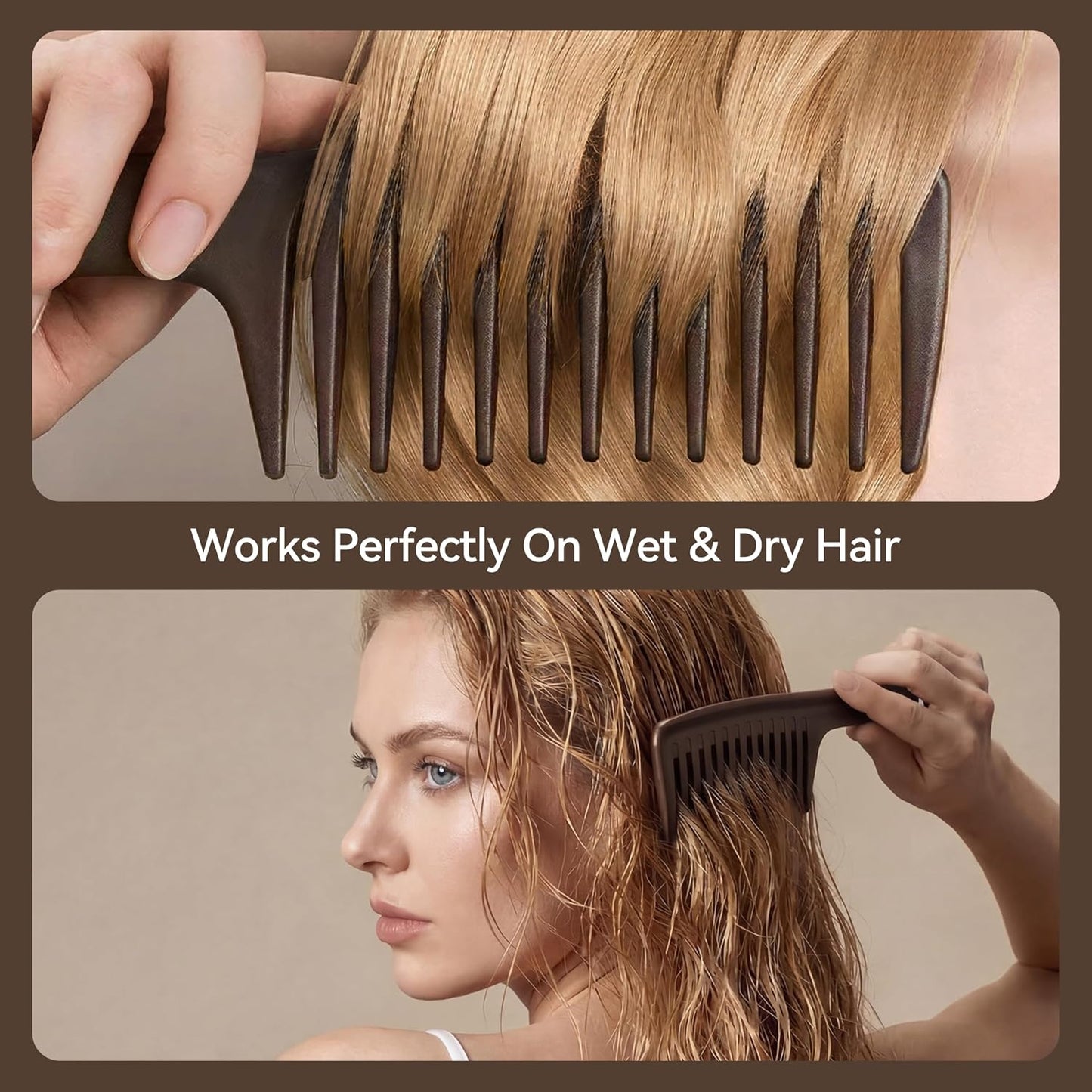 Wide Tooth Comb for Curly Hair - Anti-Static Detangling Brush | Moisture Resistant, Reduces Breakage & Balances Scalp Oils