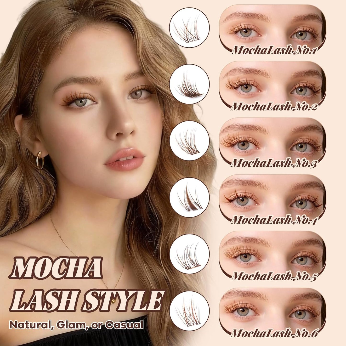 Brown Lash Clusters - Soft Eyelash Extensions for Light Hair | Comfortable MochaLash Eyelashes for All Occasions
