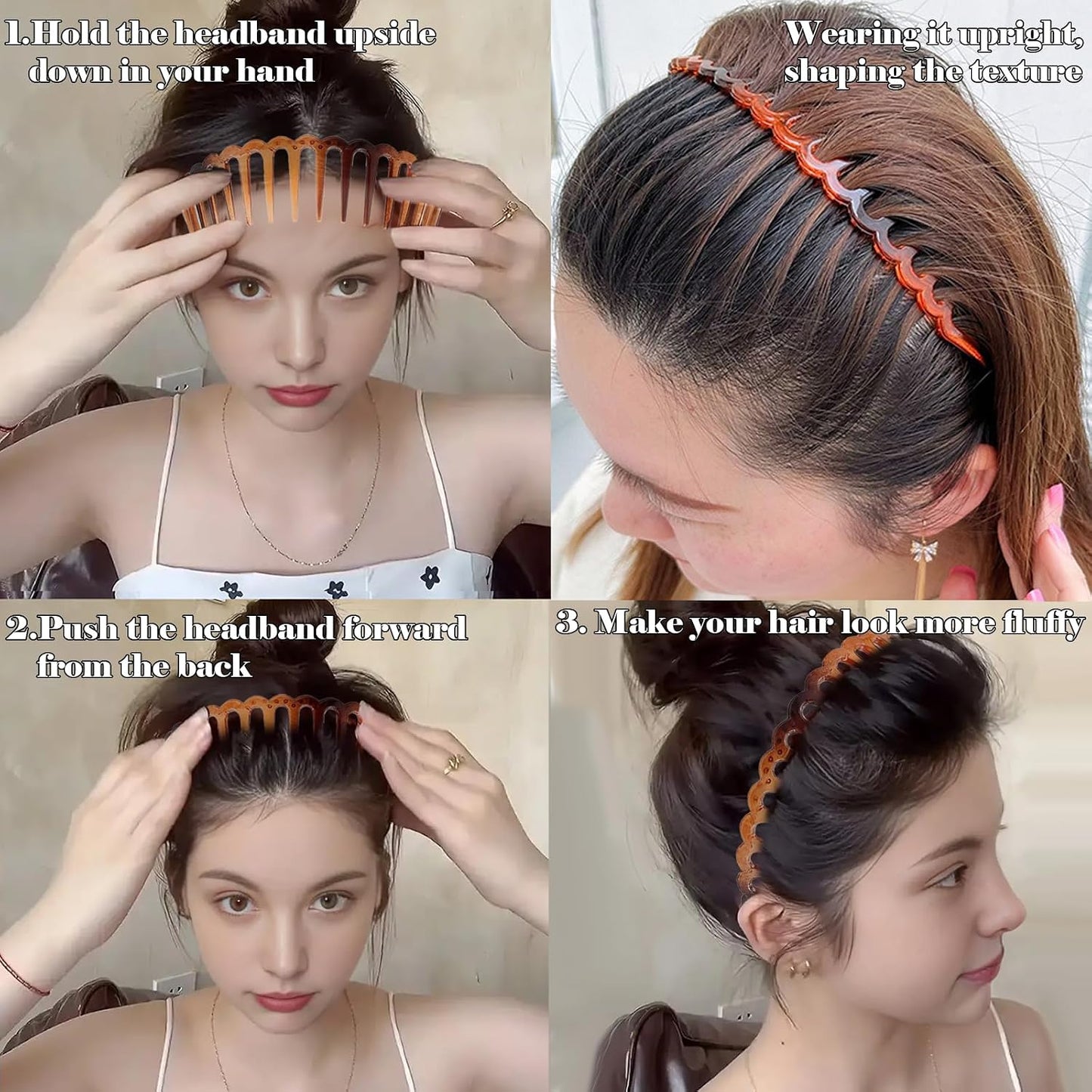 12 Pcs Non-Slip Plastic Headbands for Women & Men - Hair Accessories for Teens | Black & Khaki