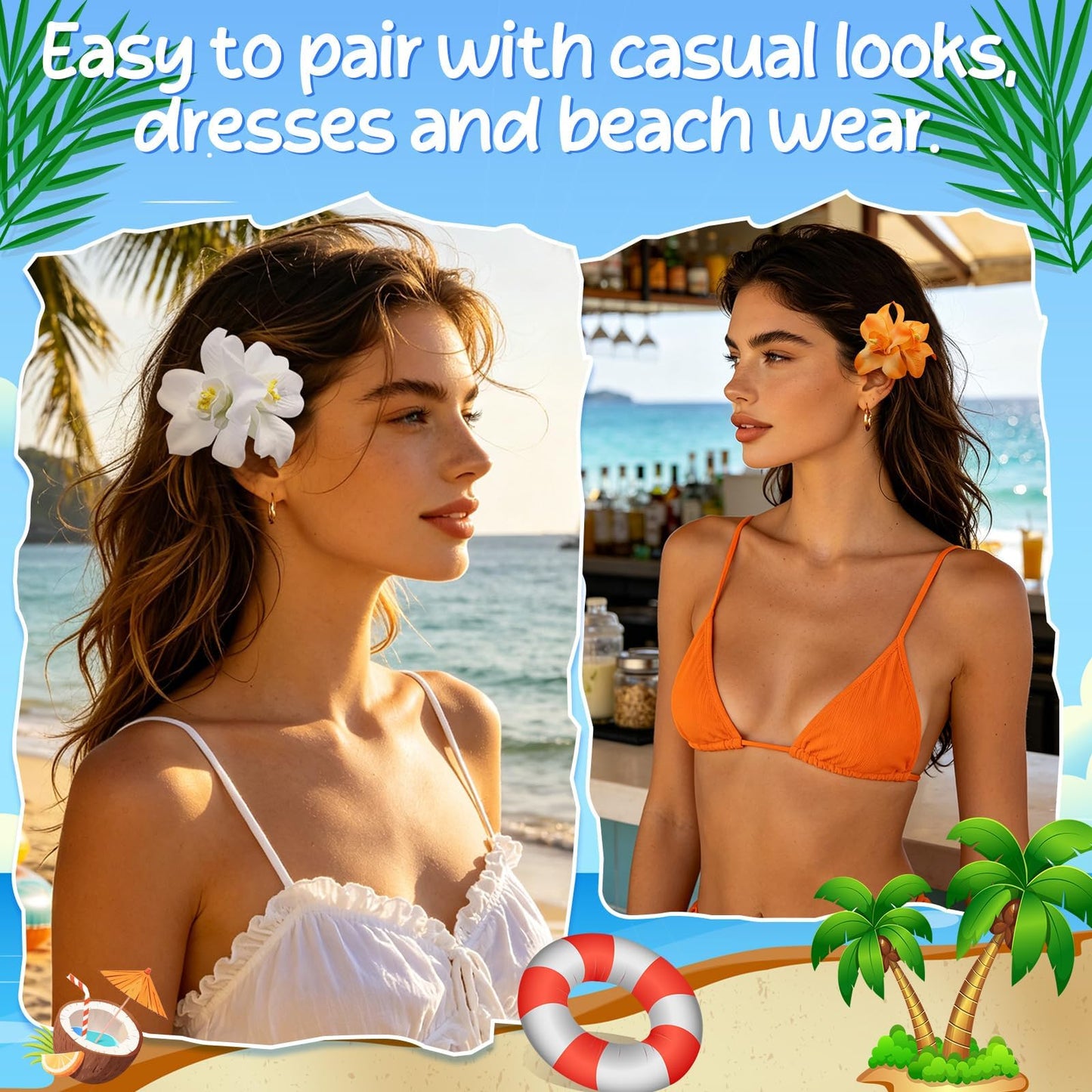 10 Pcs Hawaiian Flower Hair Clip for Women, 2 Styles Orchid Hair Clips Tropical Flower Hairpin Artificial Flower Hair Accessories for Vacation Beach Seaside Wedding