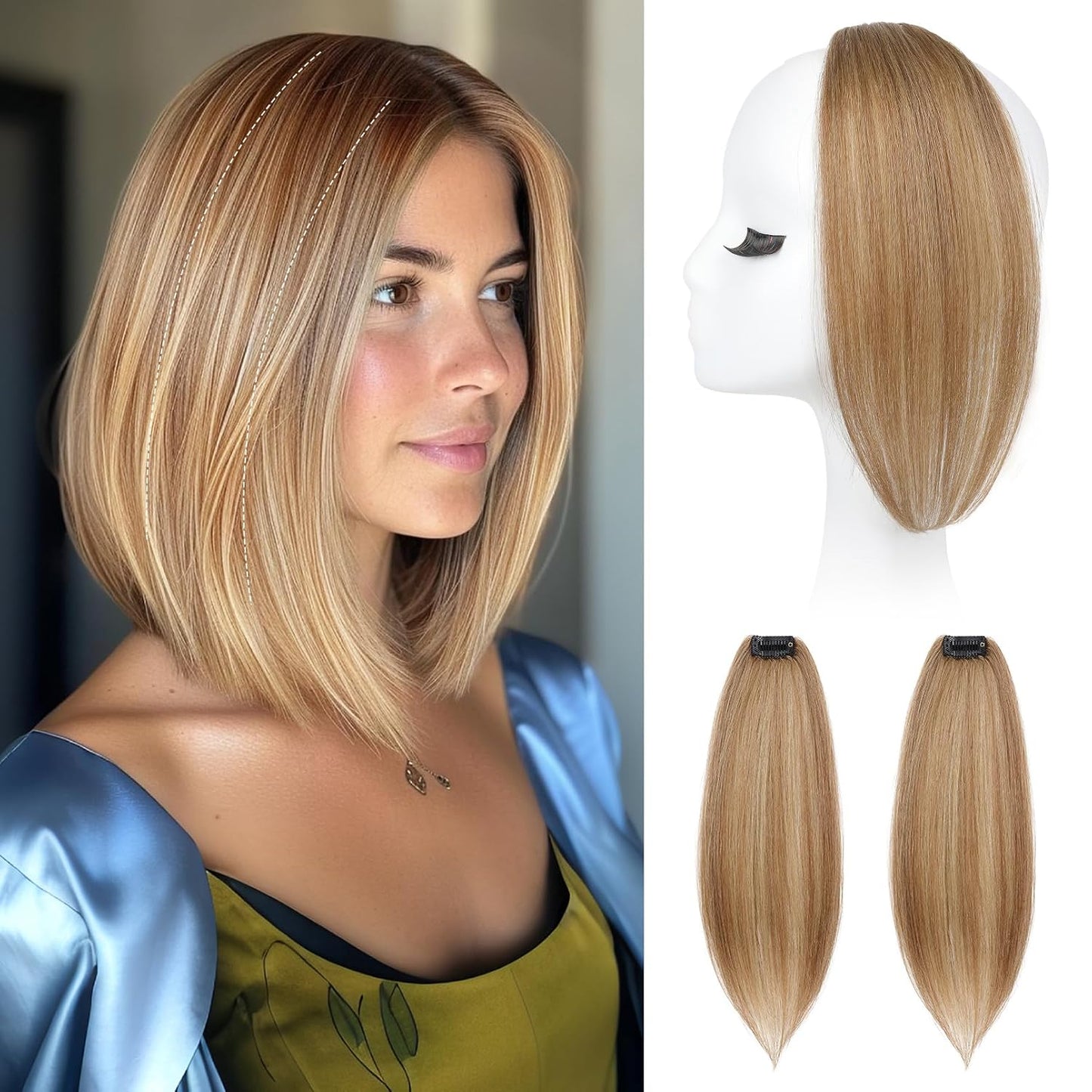 Clip In Hair Volumizer - 12 Inch Thick Hairpieces for Extra Volume | Off Black, 2PCS