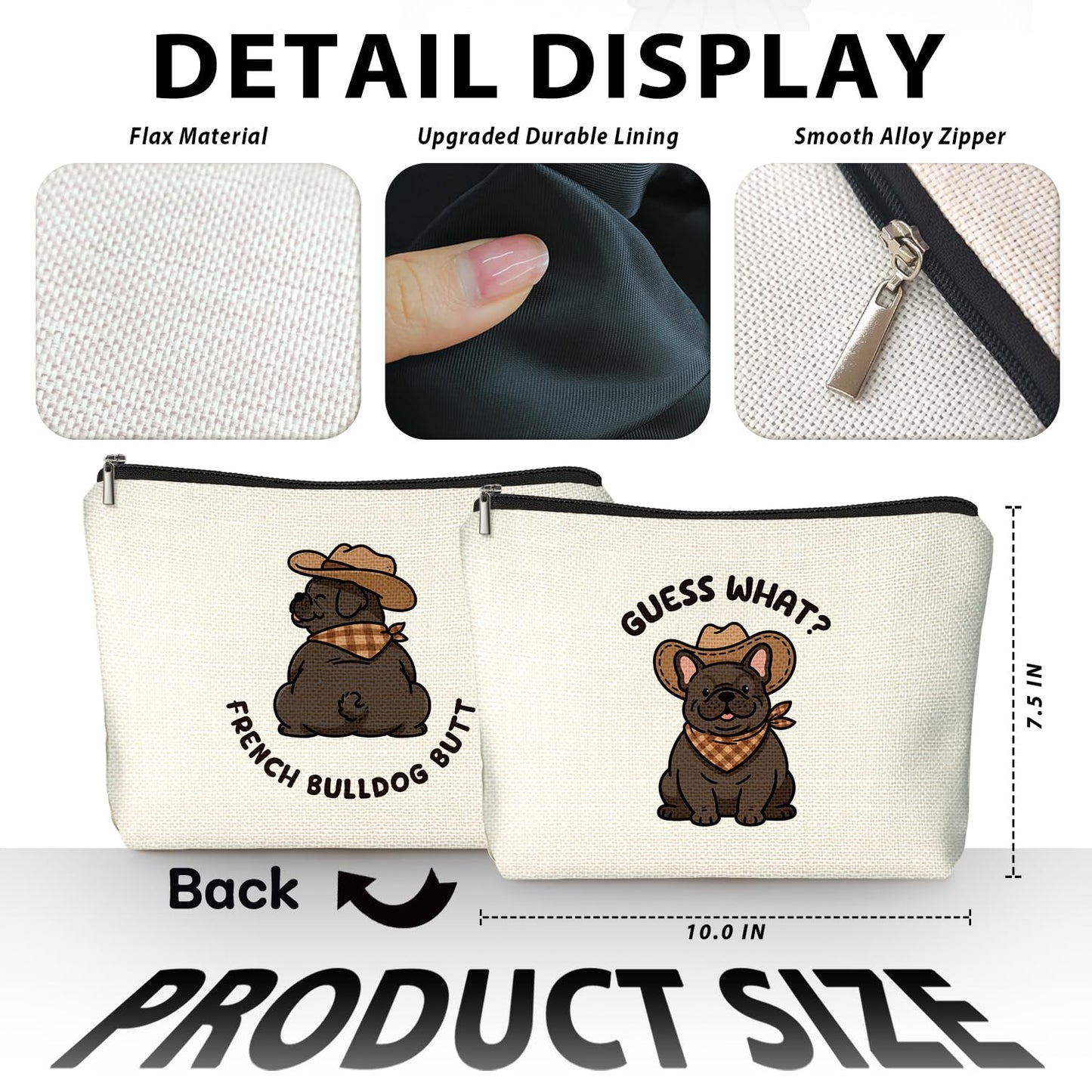 LIANGW Funny French Bulldog Makeup Bag, French Bulldog Gifts for Women Cosmetic Bag, Frenchie Mom Gifts for Women, Funny Western Cowboy Dog Small Toiletry Bags Zipper Makeup Pouch