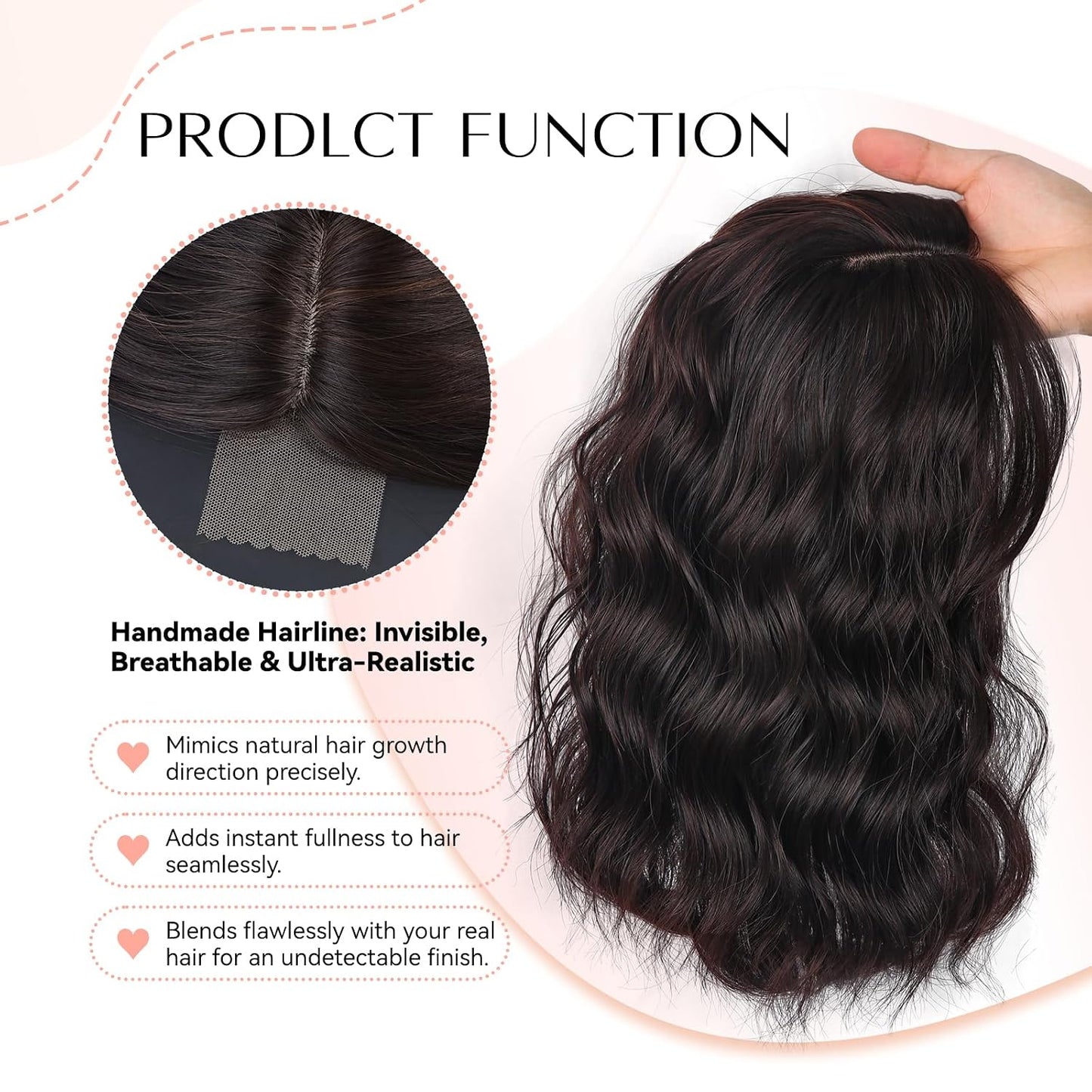 Hair Topper for Women - 11 Inch Short Wavy Synthetic Hairpiece | Heat Resistant, 6.5"x6.5" Base for Thinning Hair