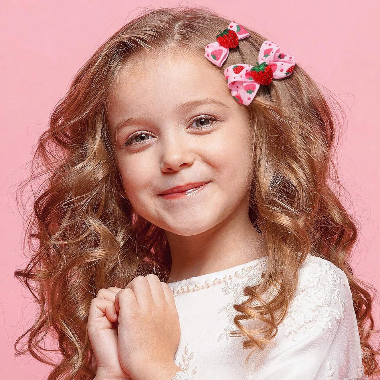ZANWELL 6Pcs Strawberry Hair Clips Strawberry Hair Accessories for Girls - Pink Hair Bows Fruit Hair Barrettes, Allergen-Free Metal, Non-Slip Girl Hair Bows for Toddlers Kids and Teens Gifts