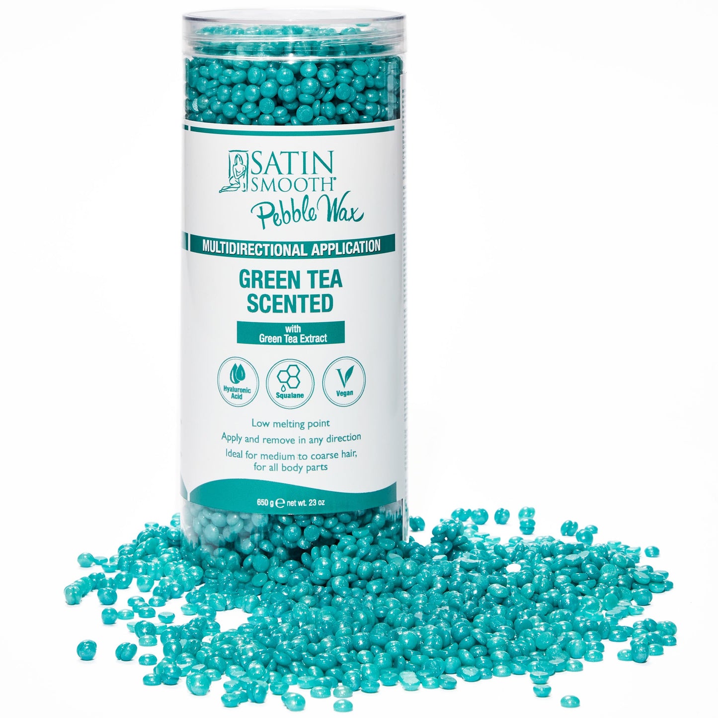 Satin Smooth Green Tea Multidirectional Pebble Wax – Hard Wax Beads for Face & Body, Brazilian Waxing, Hair Removal for Sensitive Skin, 23 oz