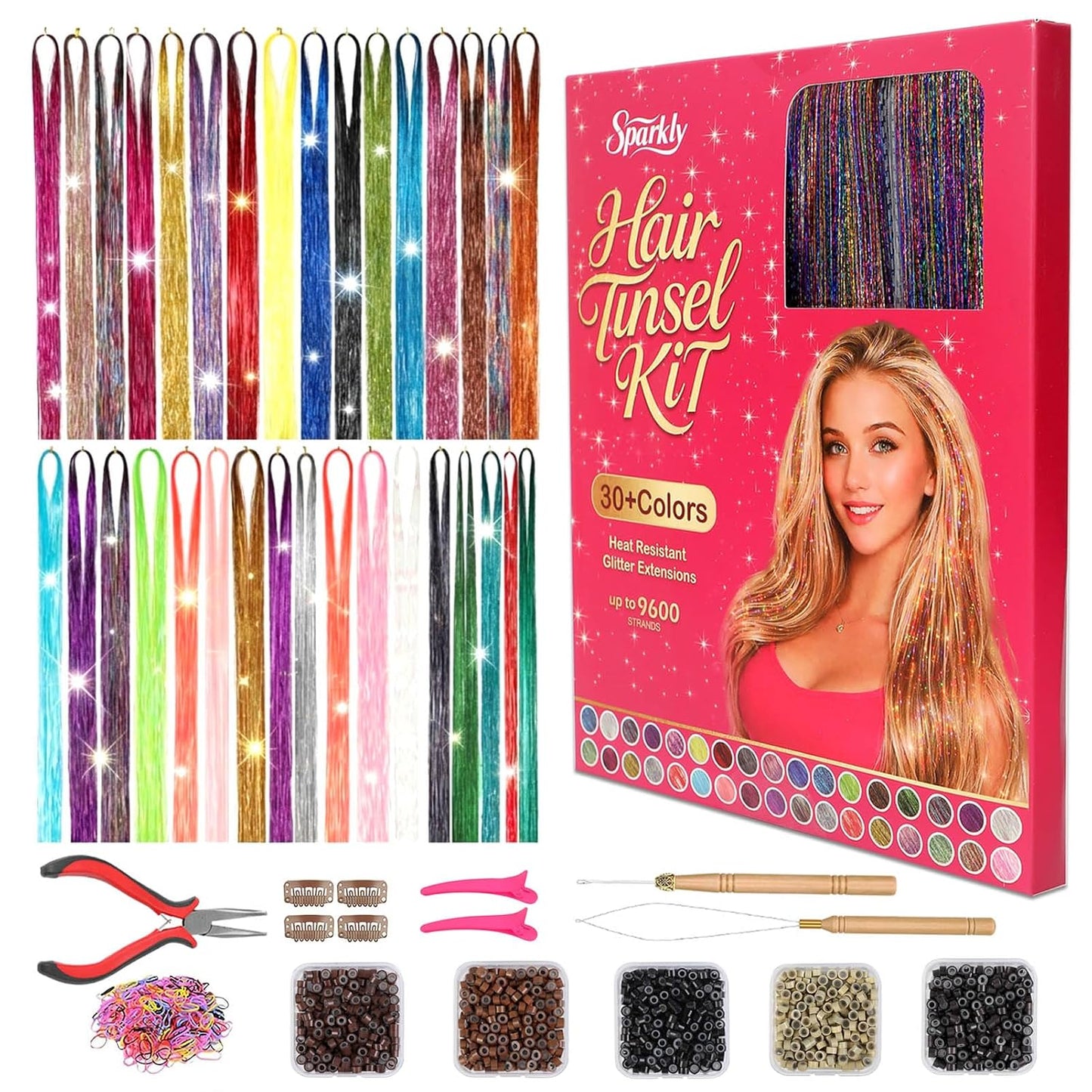 Hair Tinsel Kit - 3200+ Strands Green Holographic Fairy Hair | 48" Heat Resistant Glitter Extensions for DIY Fun