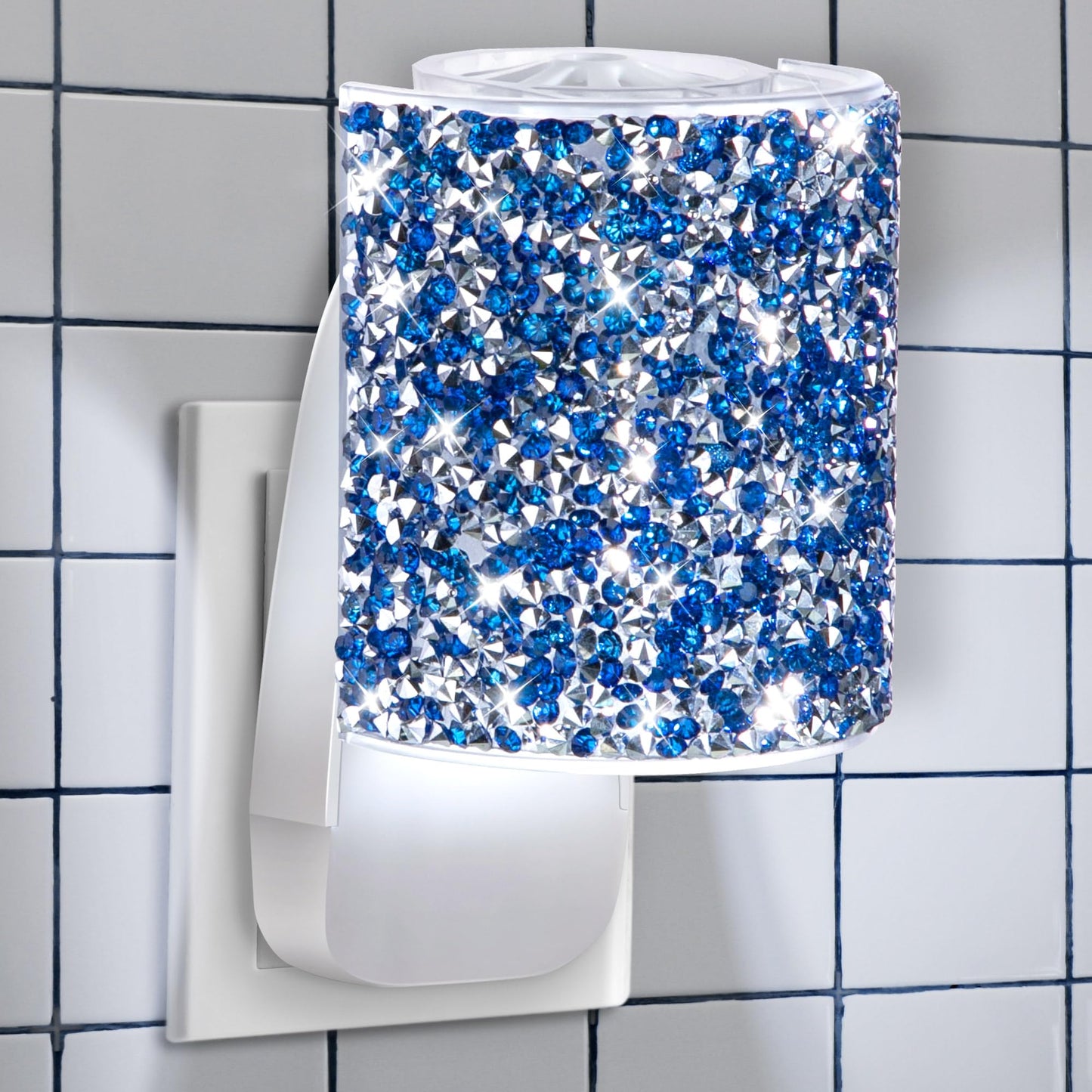 Hohean Wall Fragrance Plug in with Night Light, Compatible with Bath & Body Works WallFlower Fragrance, Wall Plug Essential Oil Diffuser with Nightlight for Home, Office, Round Rhinestone (Royal Blue)