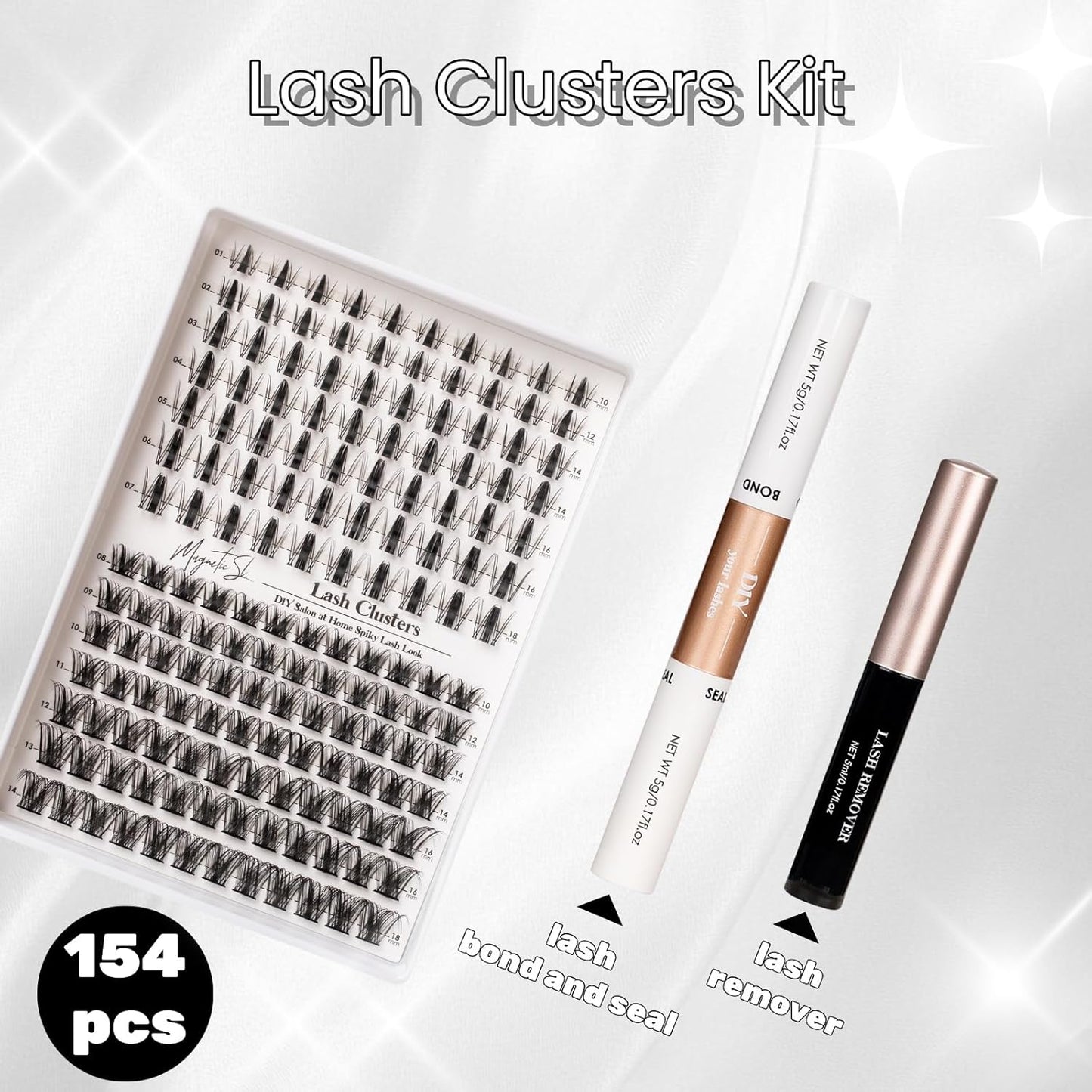 Lash Clusters - 154pcs Curly Eyelash Extension Kit | Natural Look 10-18mm with Bond & Seal