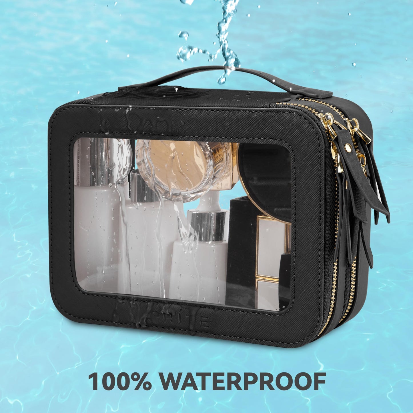 Prite Double Layer Clear Makeup Bag Travel Cosmetic Organizer for Women