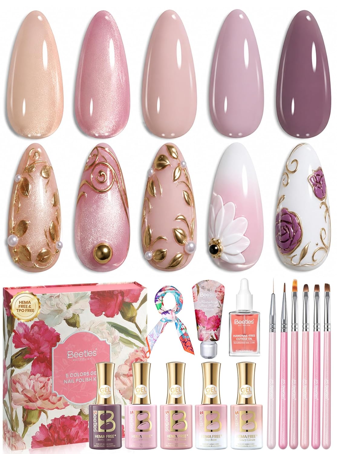 Beetles Gel Nail Polish Kit - 55 Vibrant Colors with UV Light | Complete DIY Manicure Set for Beginners