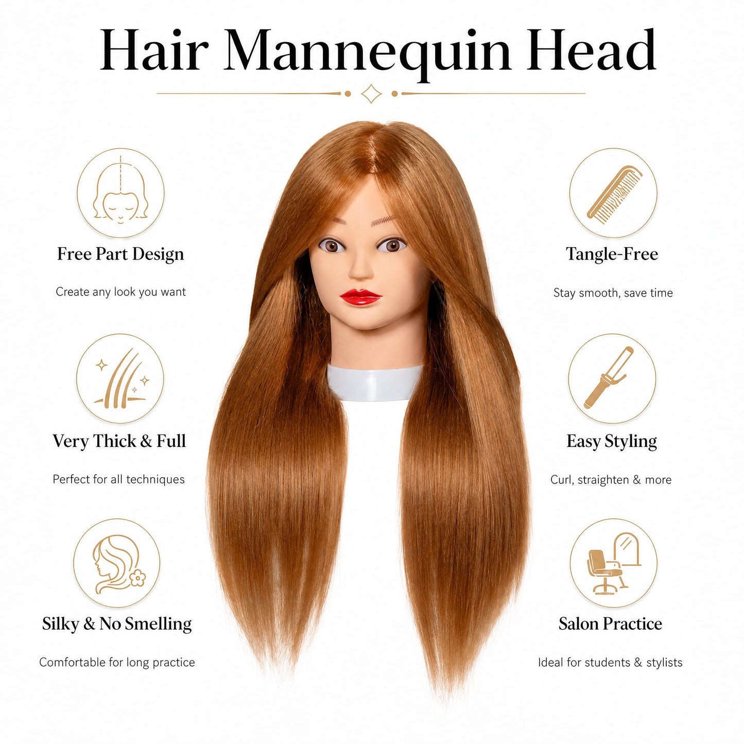 Eumos 80% Real Human Hair Mannequin Head 26-28” Cosmetology Doll Head #27