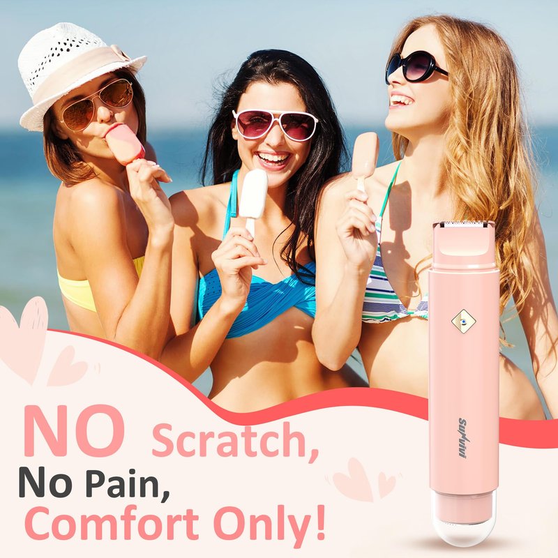 SUNVIVI Bikini Trimmer for Women: IPX6 Waterproof Dual Head Pubic Razor, Painless Face Shaver Body Trimmer, Portable Hair Removal Kit for Bikini Underarm Leg Arm Body Face, Pink
