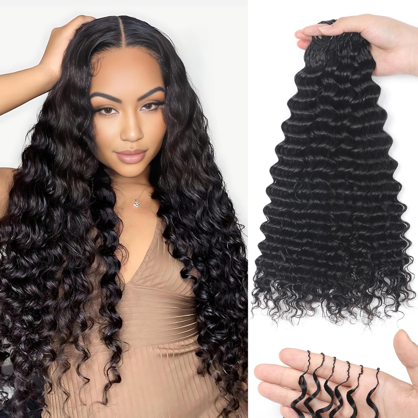 Human Crochet Hair - 18 Inch Deep Wave Bundles for Black Women | 50g Pre-Separated Extensions, Natural Black