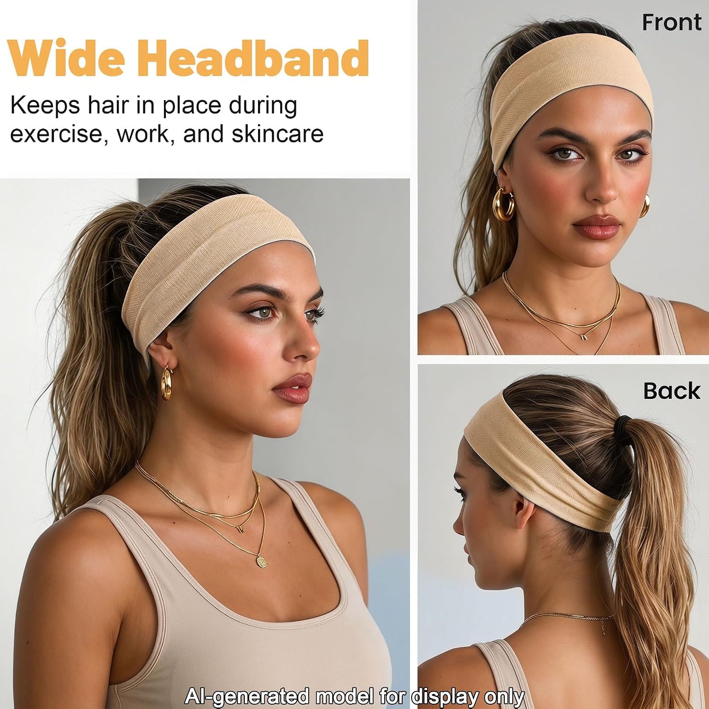 Non-Slip Headbands for Women - Soft Cotton Elastic Hairbands for Gym & Running | 3 Pack with Bag