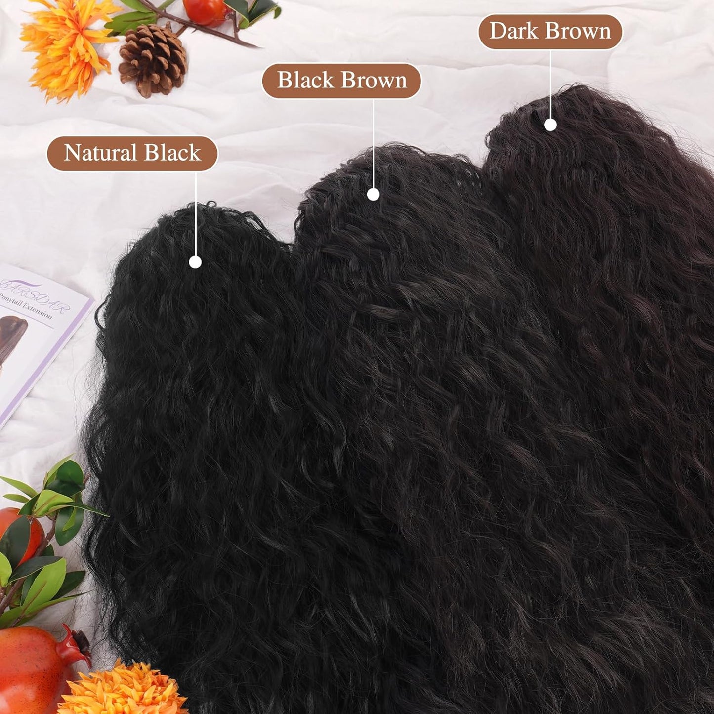 22 Inch Black Curly Wavy Drawstring Ponytail Extension - Synthetic Clip-In Hairpiece for Voluminous Bohemian Style