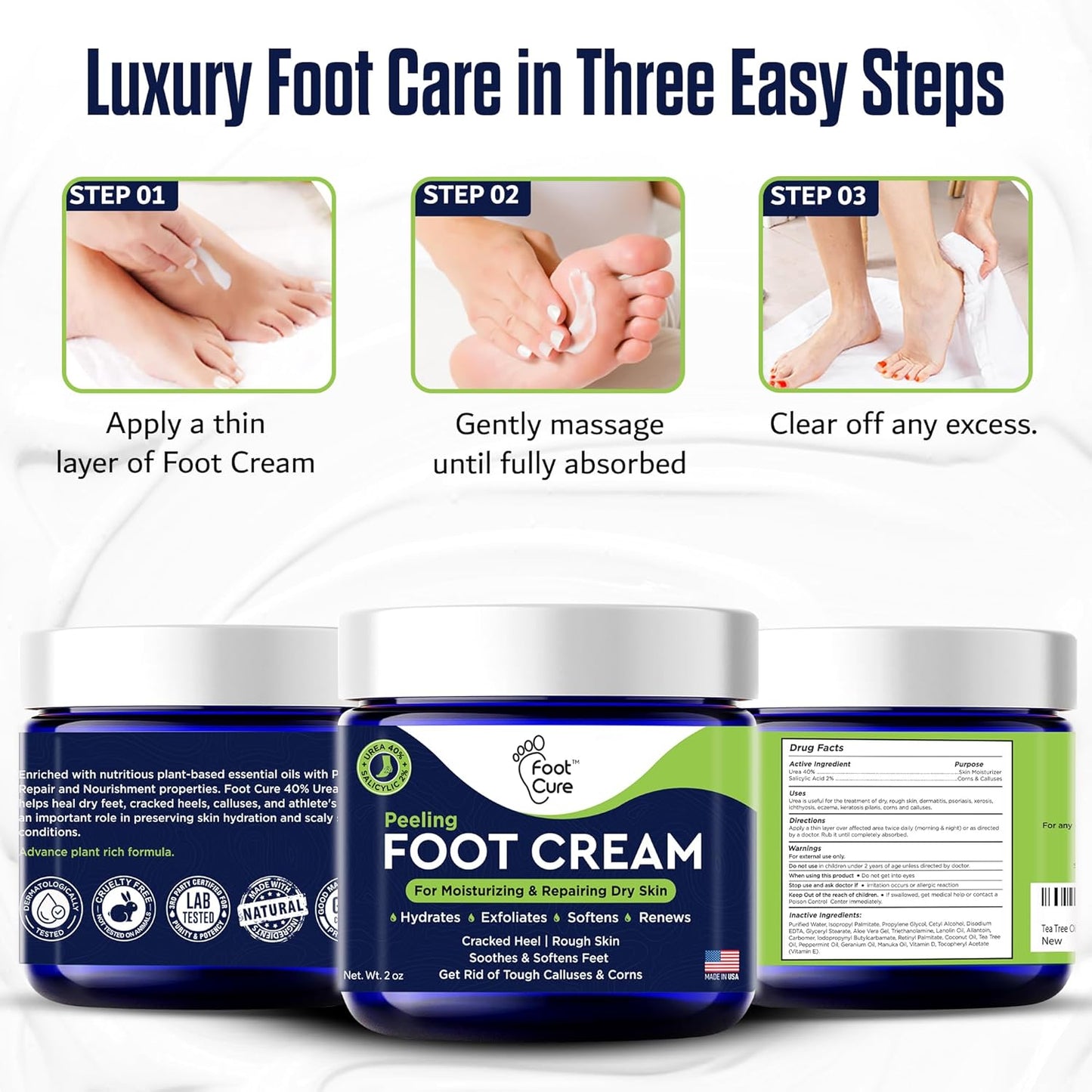 Tea Tree Oil Foot Cream - Moisturizing Treatment for Dry Cracked Feet | Heel & Callus Removal, 2 oz