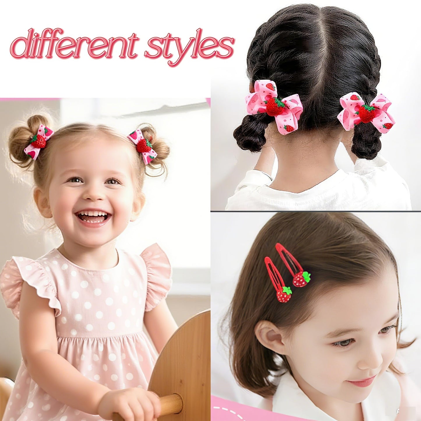 ZANWELL 6Pcs Strawberry Hair Clips Strawberry Hair Accessories for Girls - Pink Hair Bows Fruit Hair Barrettes, Allergen-Free Metal, Non-Slip Girl Hair Bows for Toddlers Kids and Teens Gifts